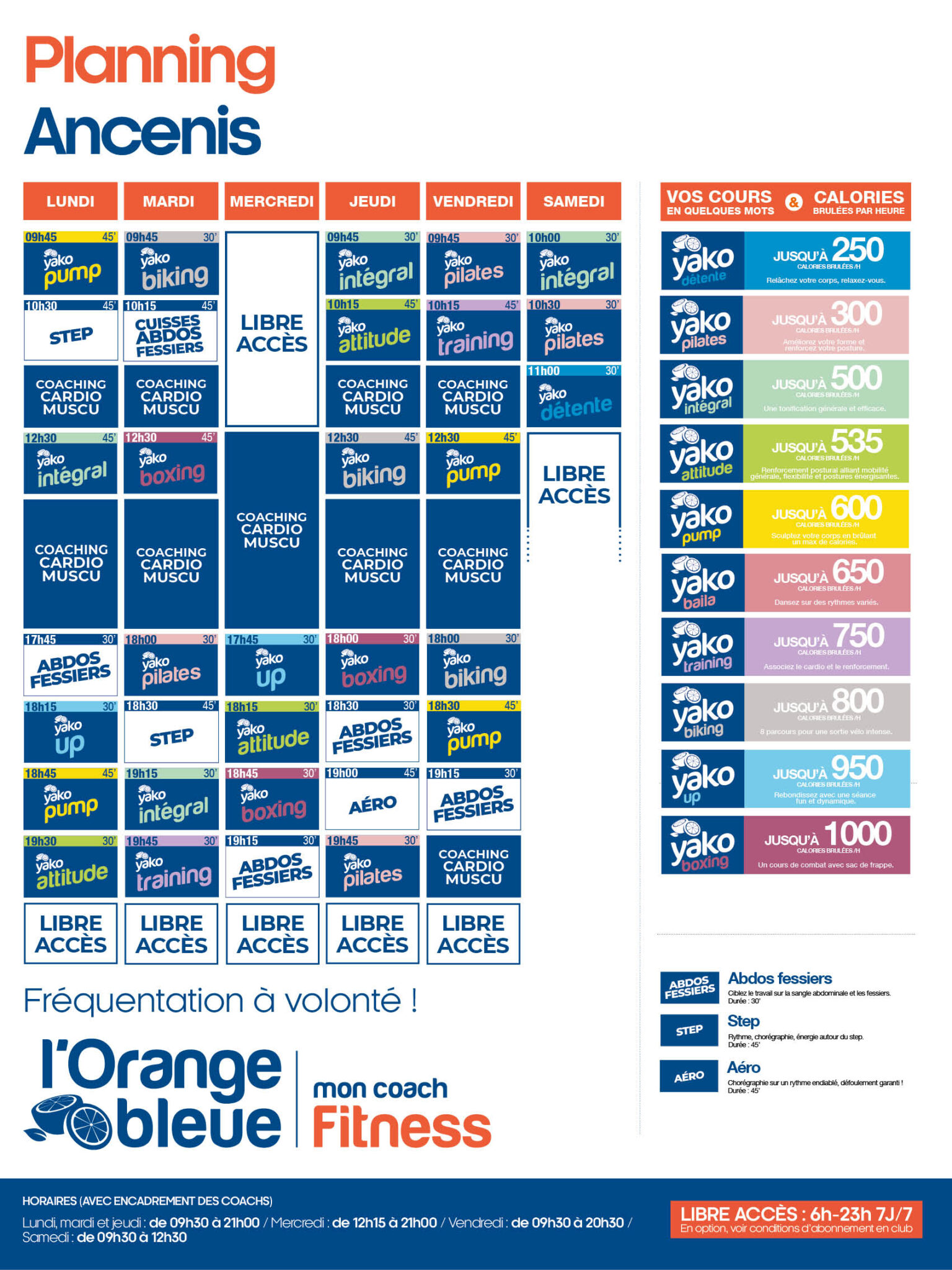 planning salle de sport l'Orange bleue Ancenis