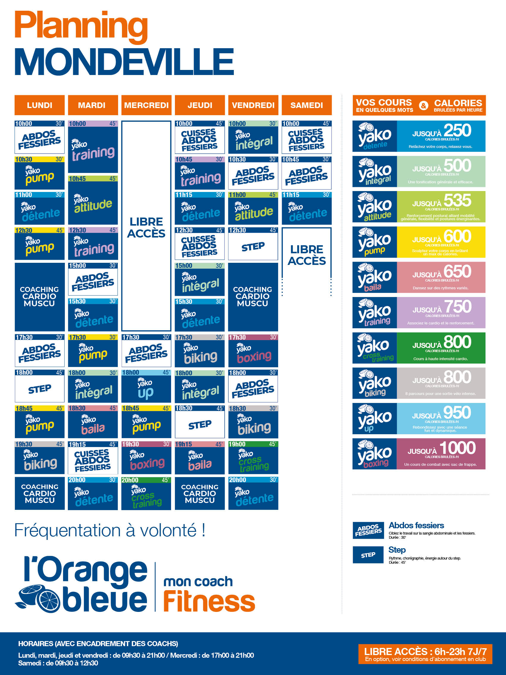 planning salle de sport l'Orange bleue Caen Mondeville