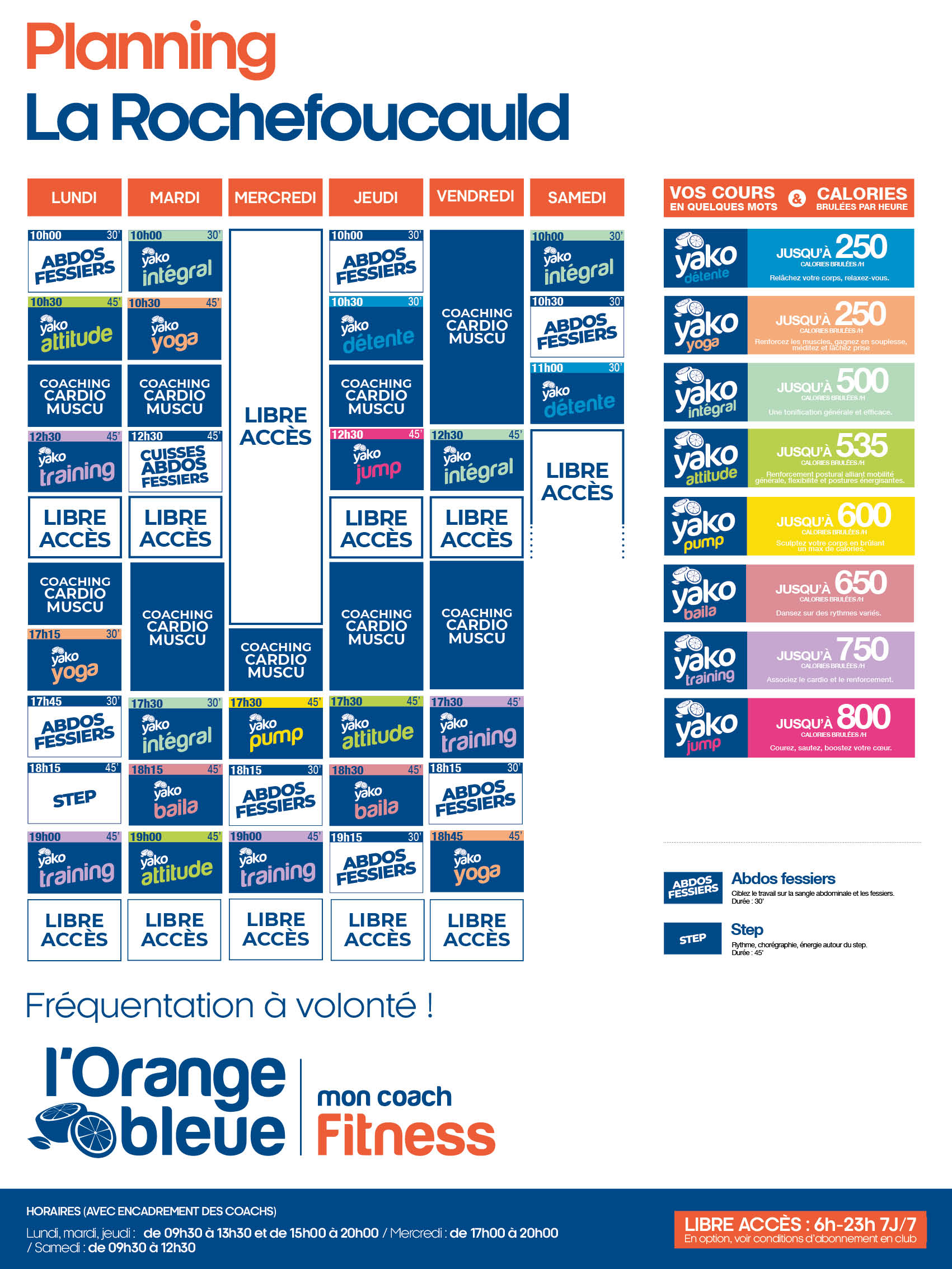 planning salle de sport l'Orange bleue La Rochefoucauld