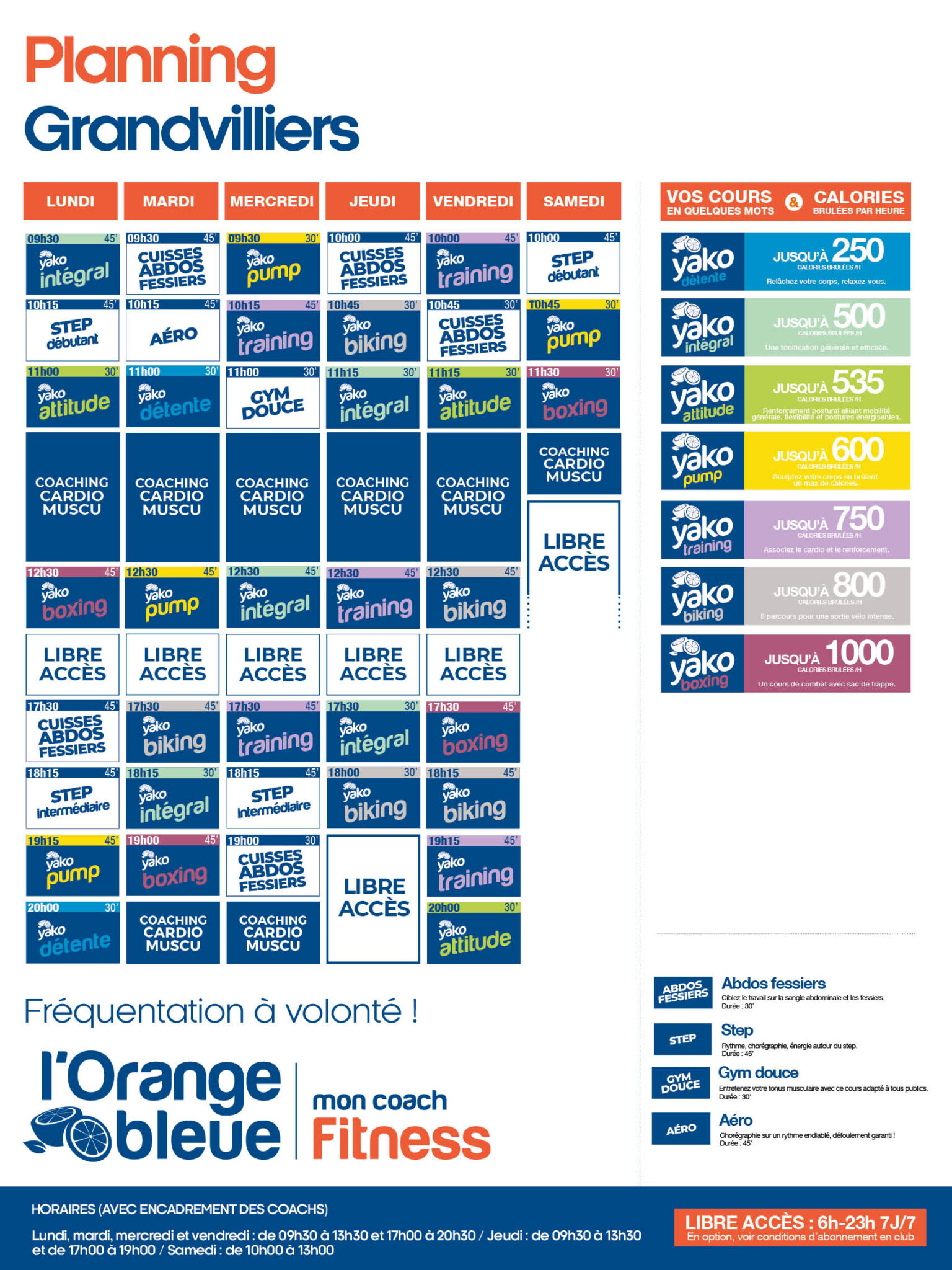 planning salle de sport l'Orange bleue Grandvilliers