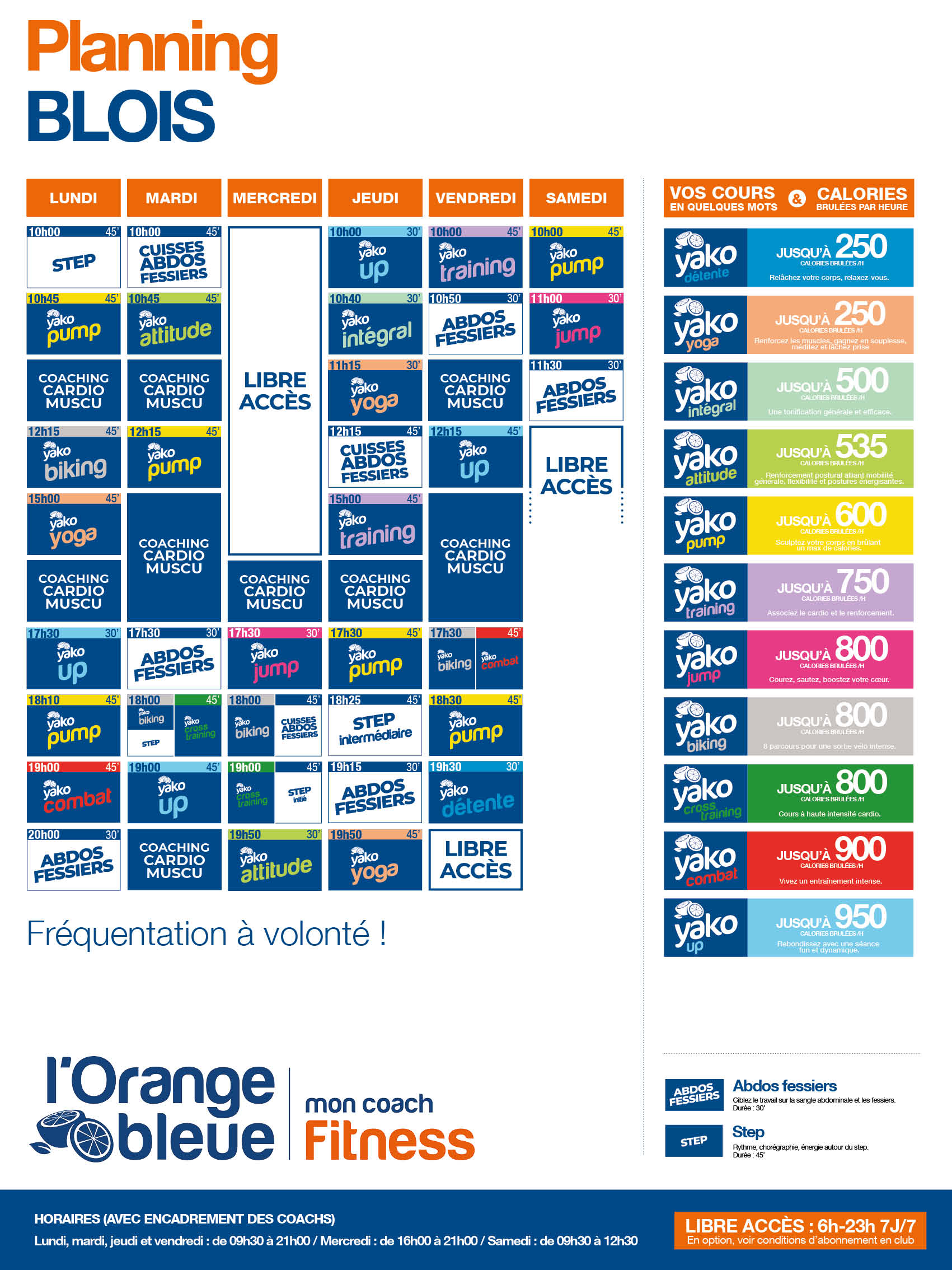 planning salle de sport l'Orange bleue Blois