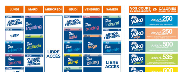 planning salle de sport l'Orange bleue La Roche sur Yon