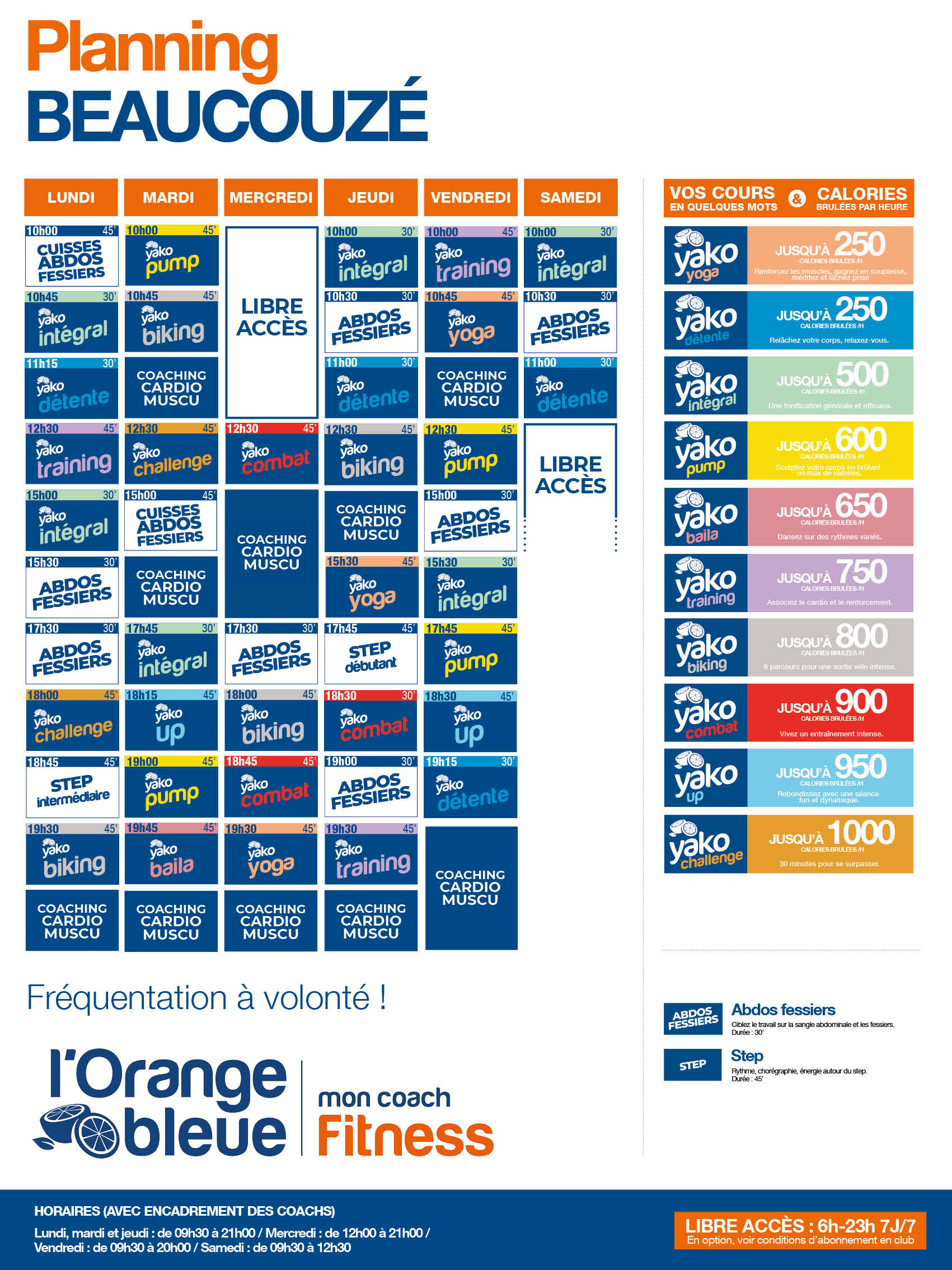 planning salle de sport l'Orange bleue Beaucouzé