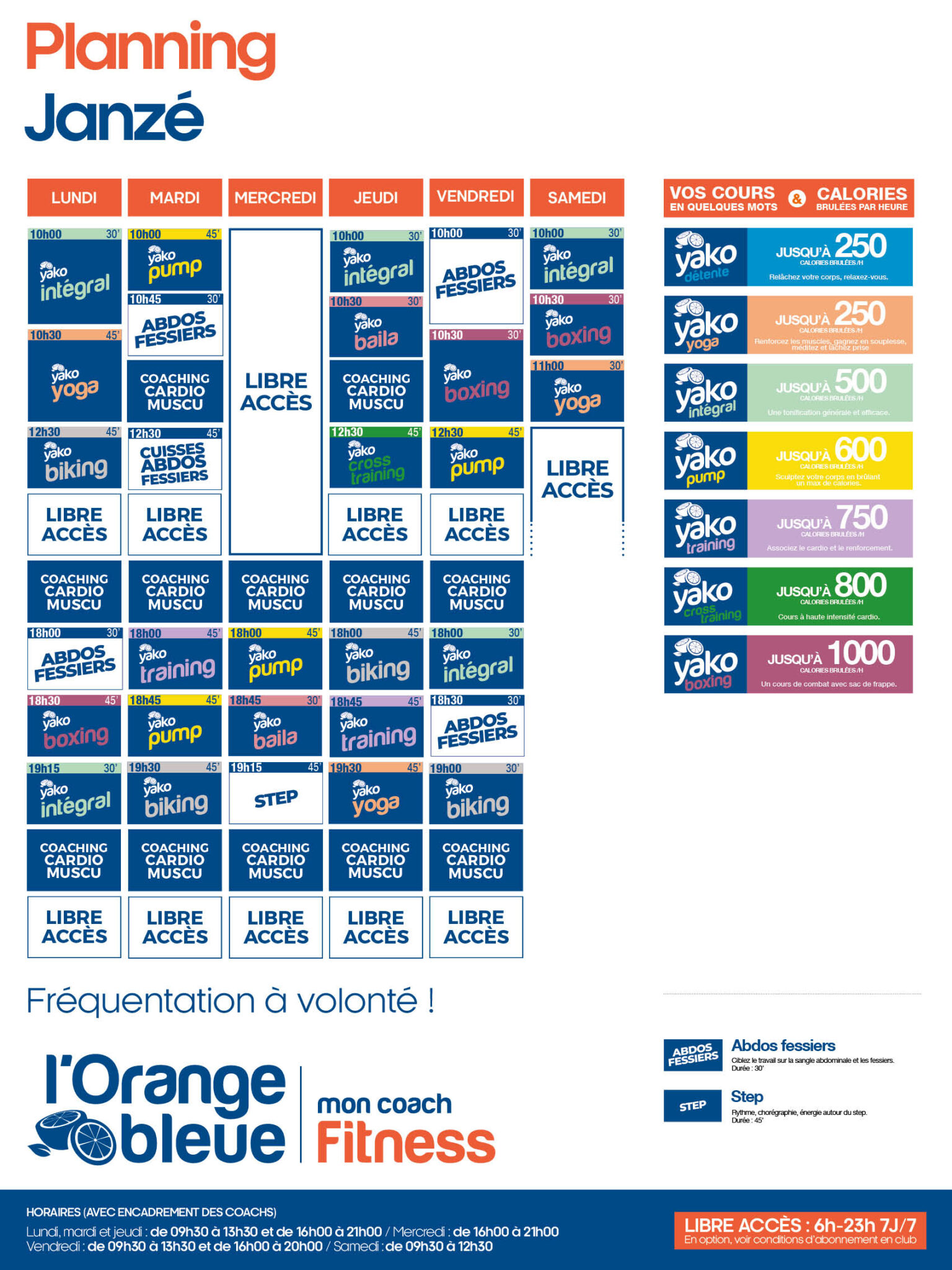 planning salle de sport l'Orange bleue Janzé