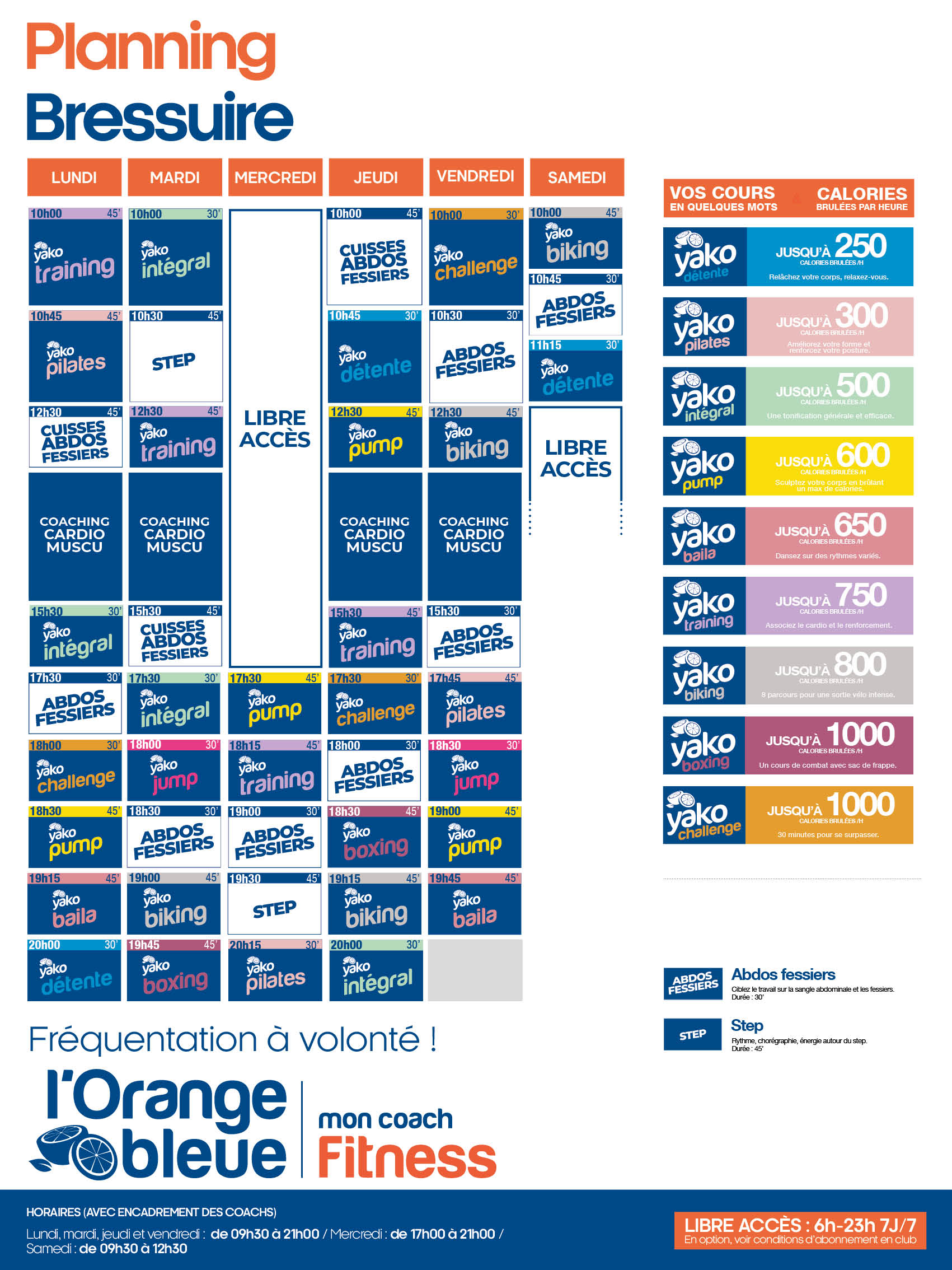 planning salle de sport l'Orange bleue Bressuire