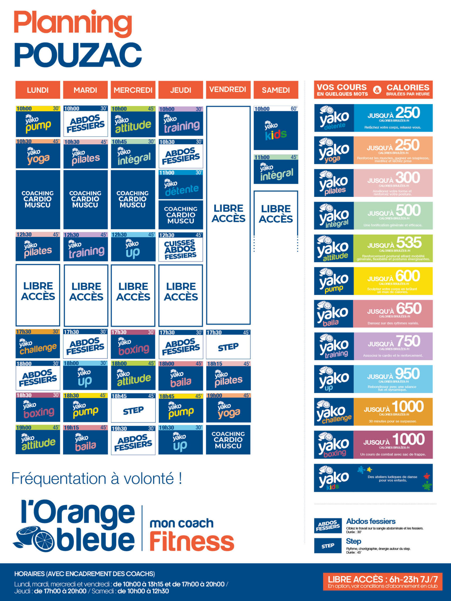 planning salle de sport l'Orange bleue Pouzac