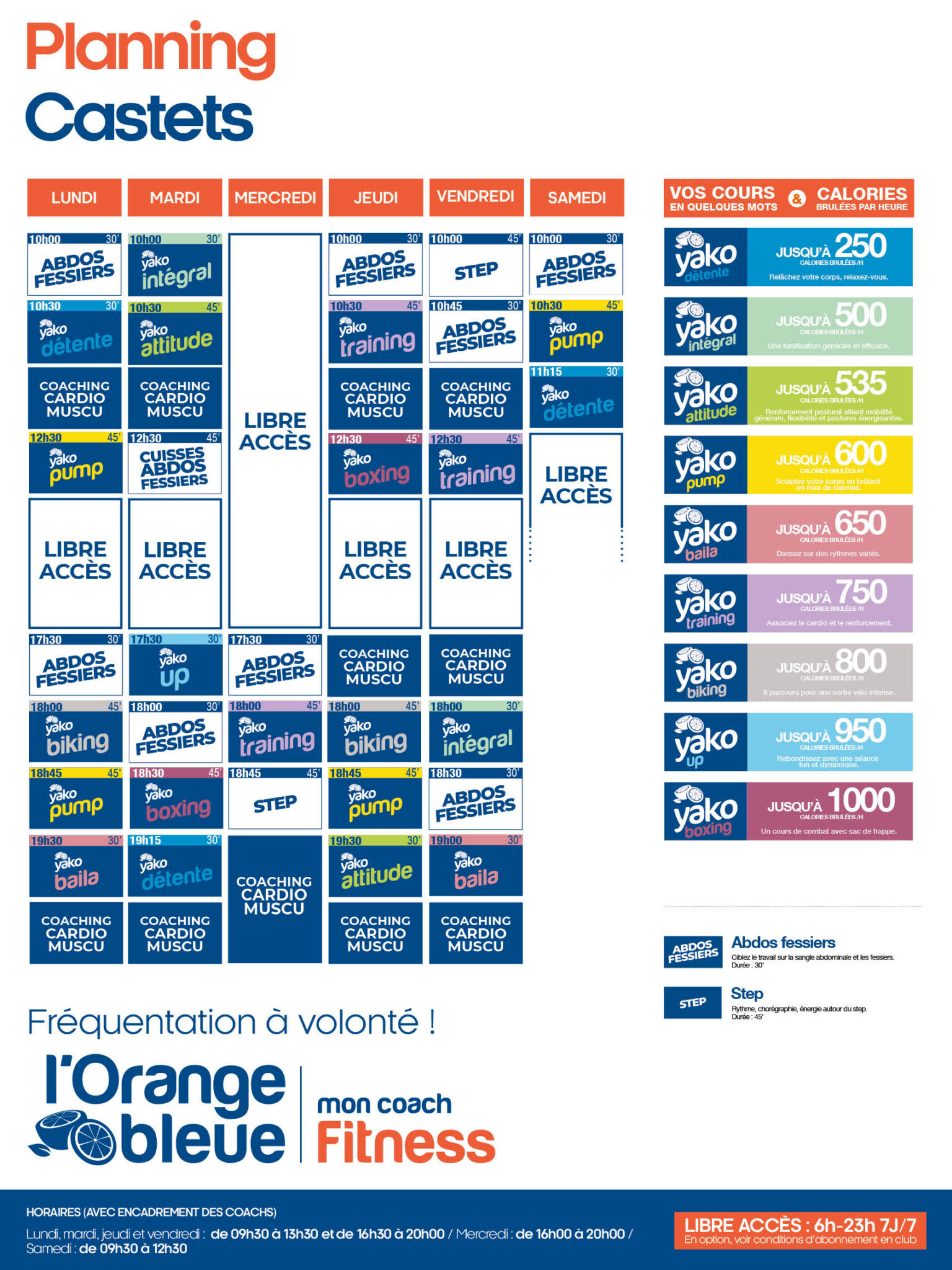 planning salle de sport l'Orange bleue Castets