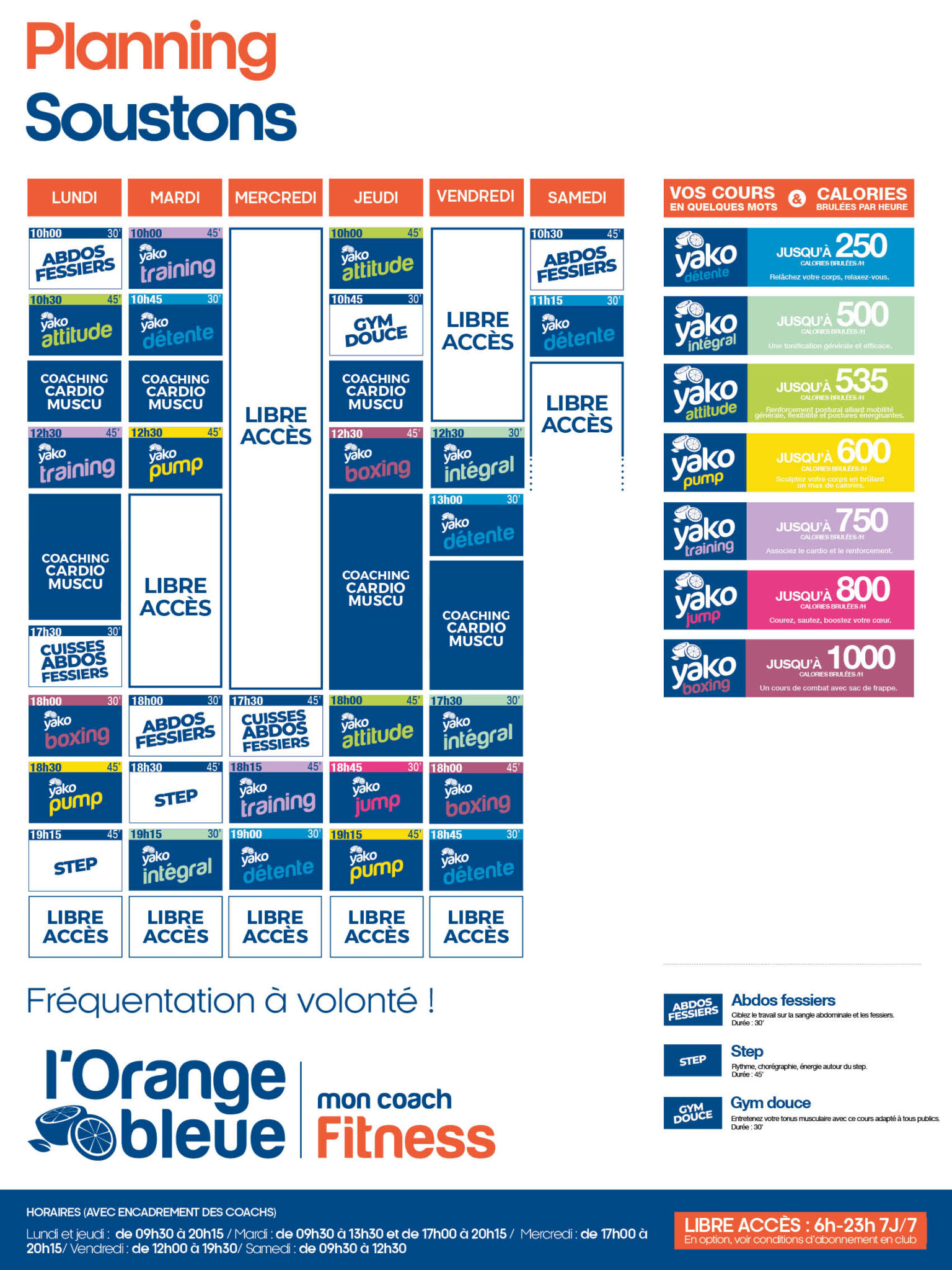 planning salle de sport l'Orange bleue Soustons