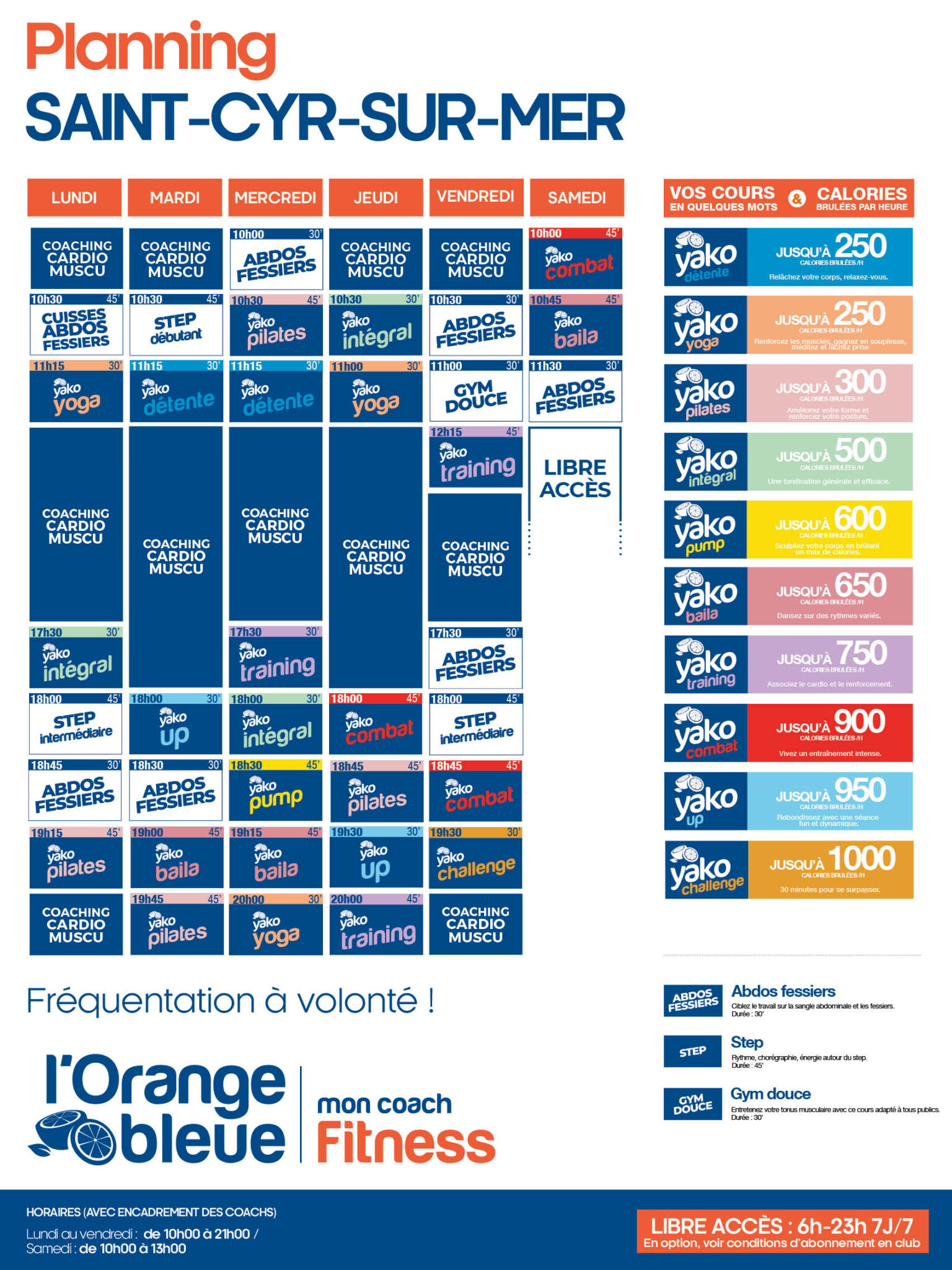 planning salle de sport l'orange bleue saint cyr sur mer