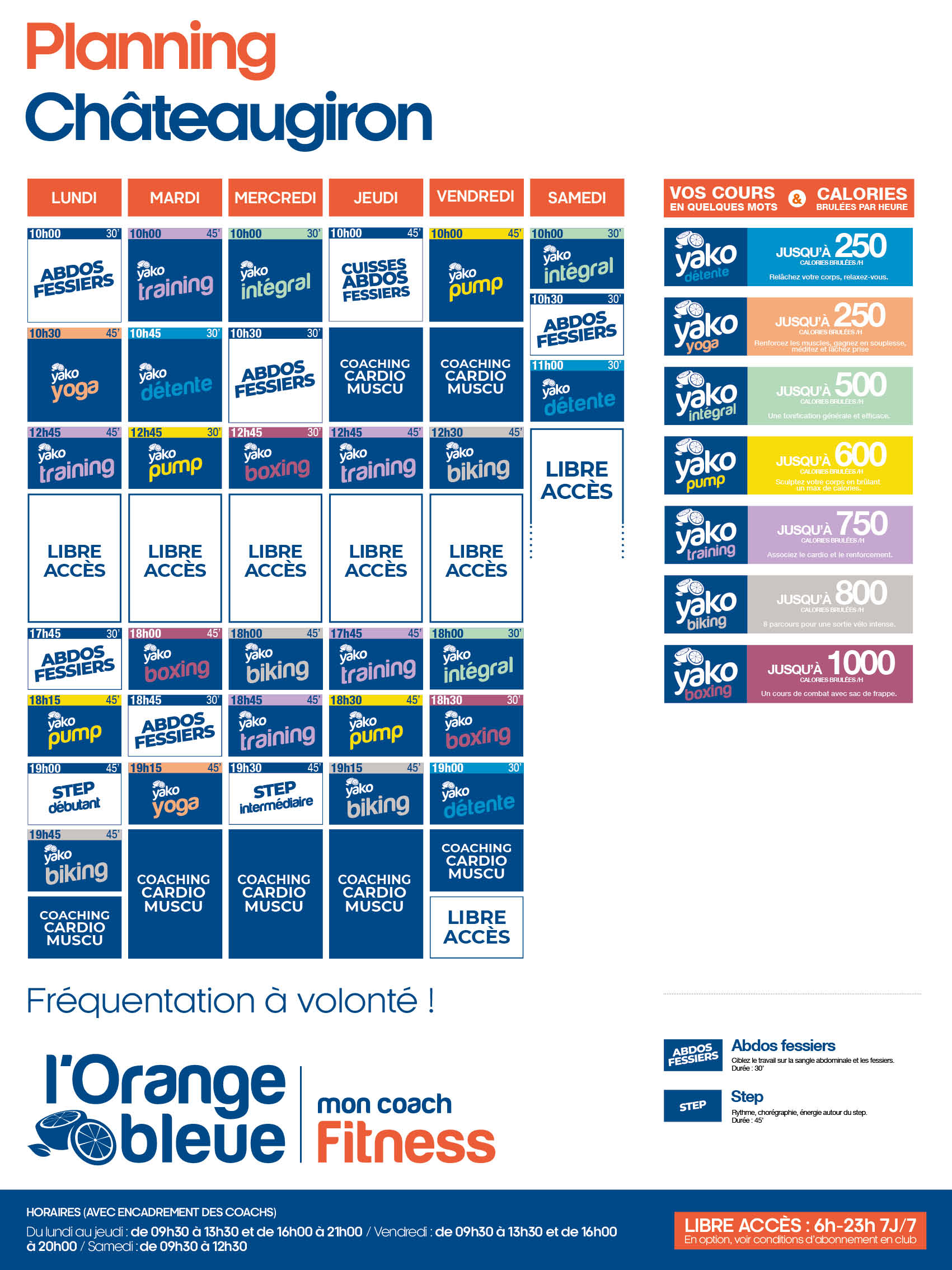 planning salle de sport l'Orange bleue Châteaugiron