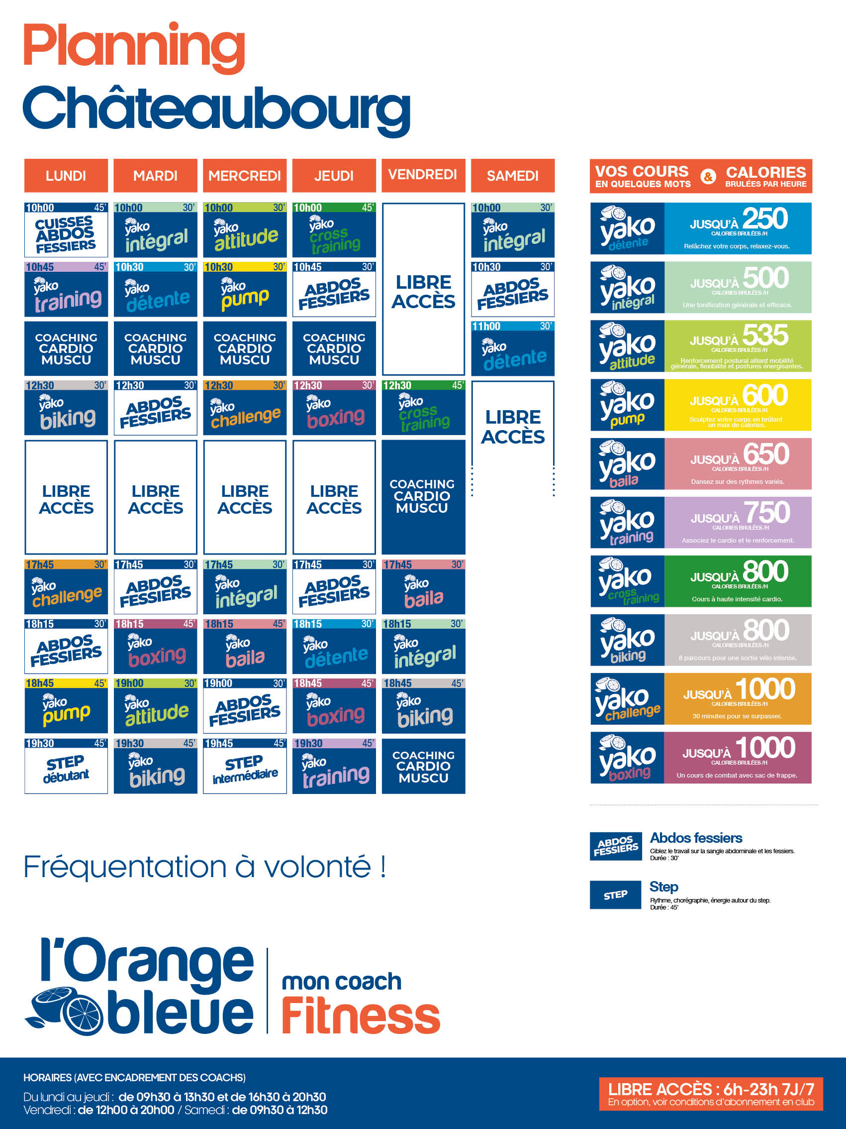 planning salle de sport l'Orange bleue Châteaubourg