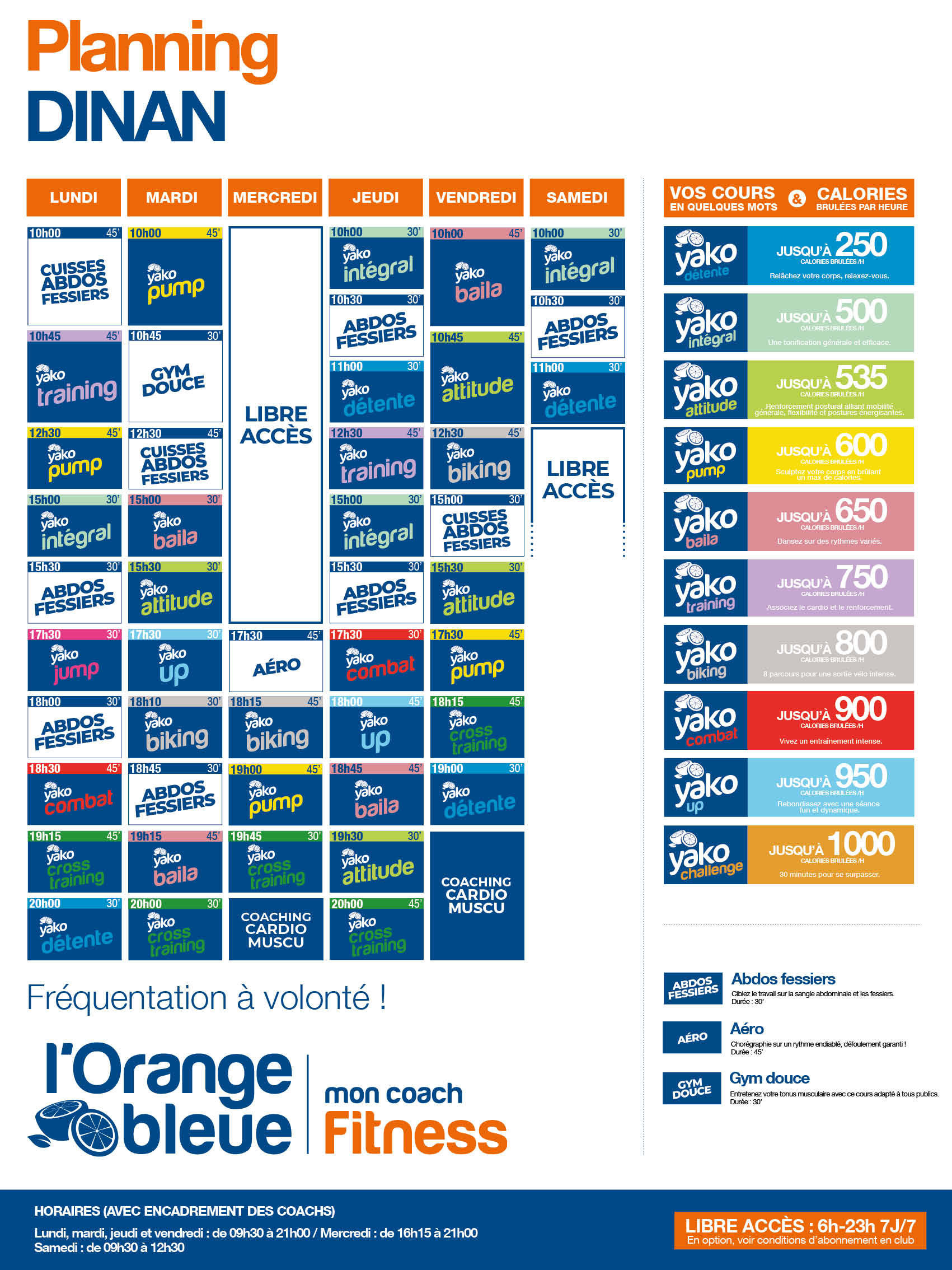 planning salle de sport l'Orange bleue Dinan