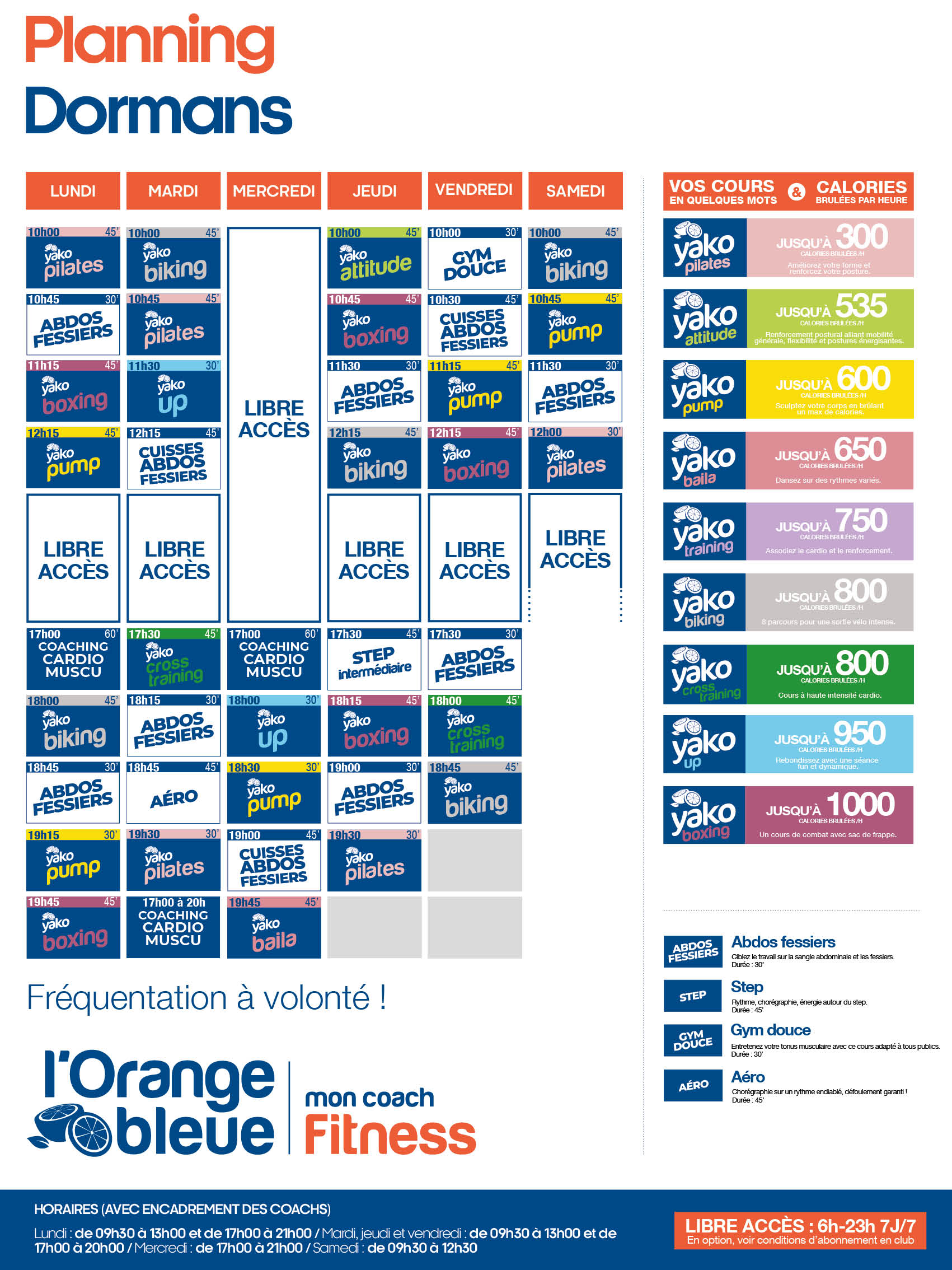 planning salle de sport l'Orange bleue Dormans