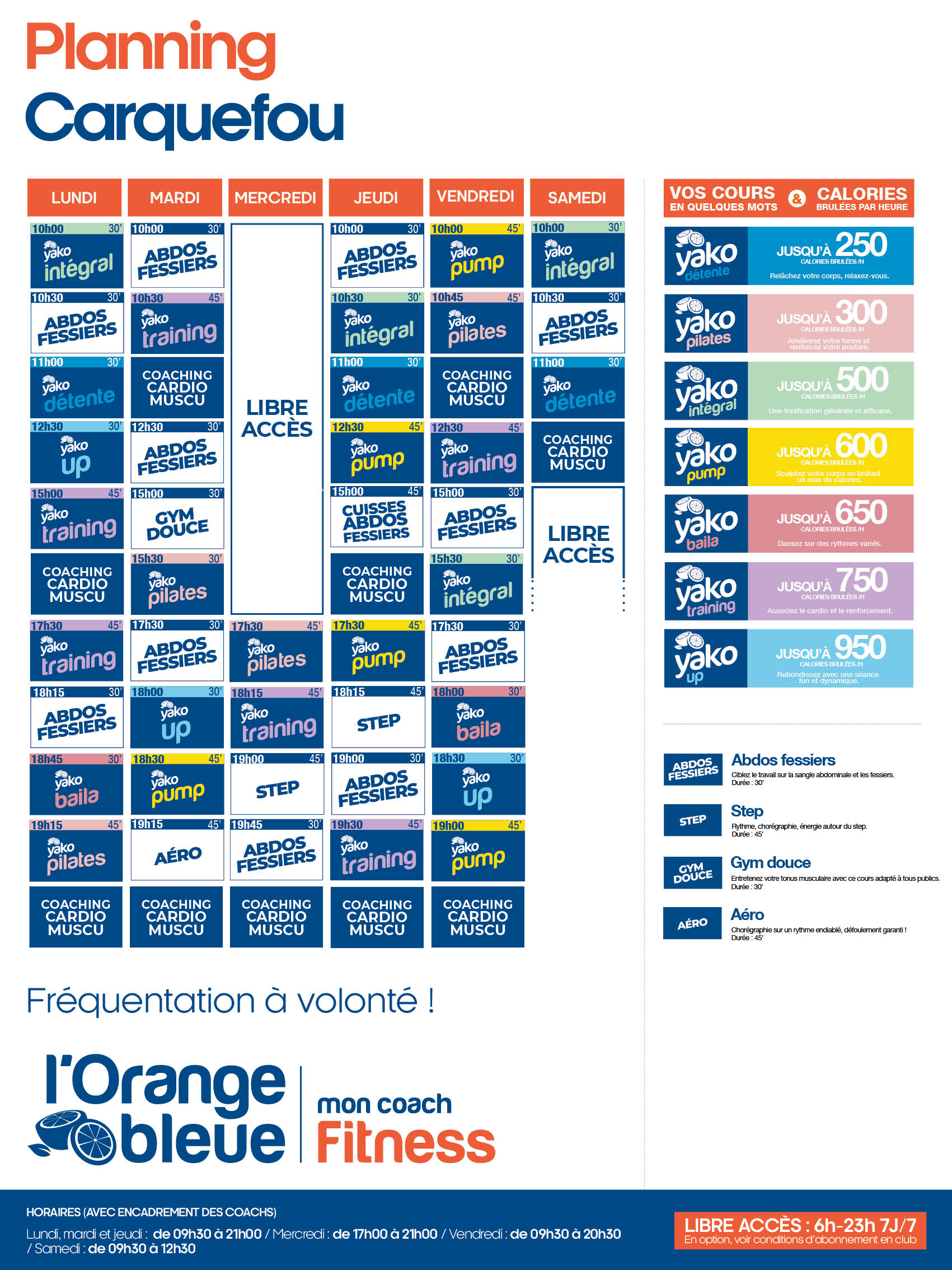 planning salle de sport l'Orange bleue Carquefou