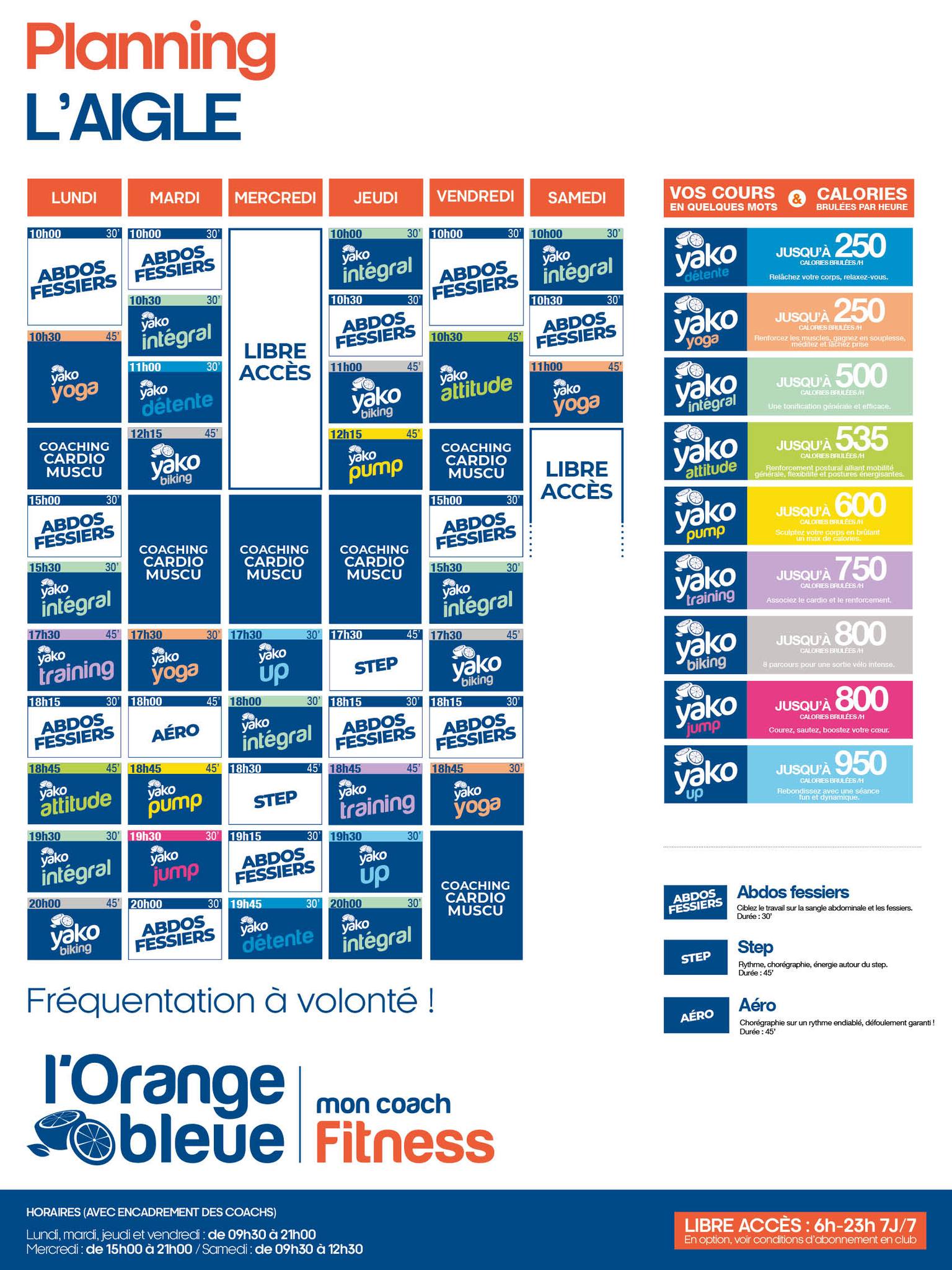 planning salle de sport l'Orange bleue L'Aigle