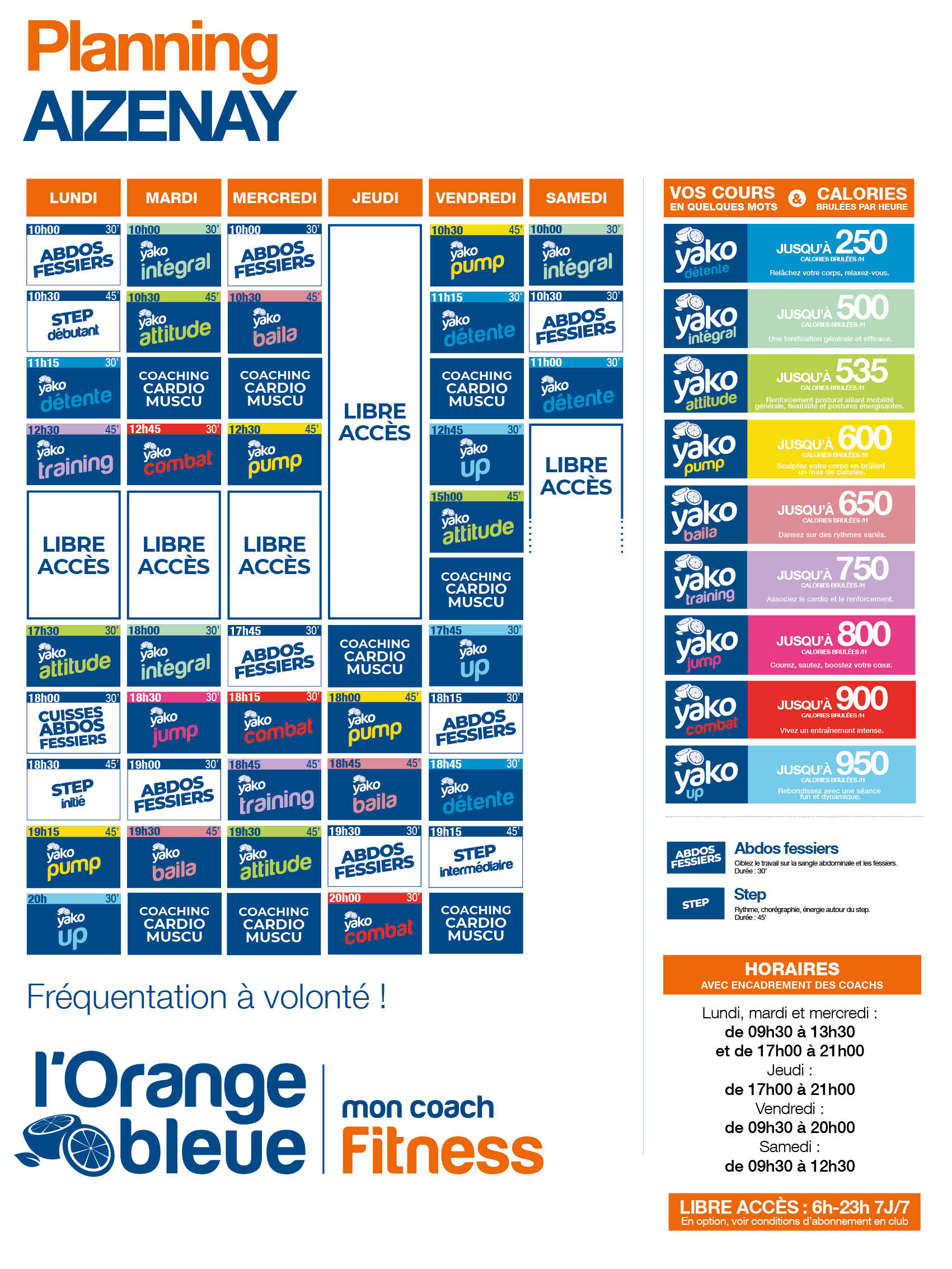 planning salle de sport l'Orange bleue Aizenay