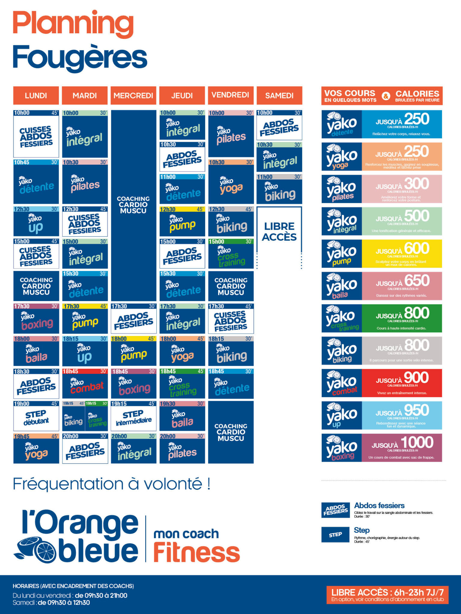 planning salle de sport l'Orange bleue Fougères