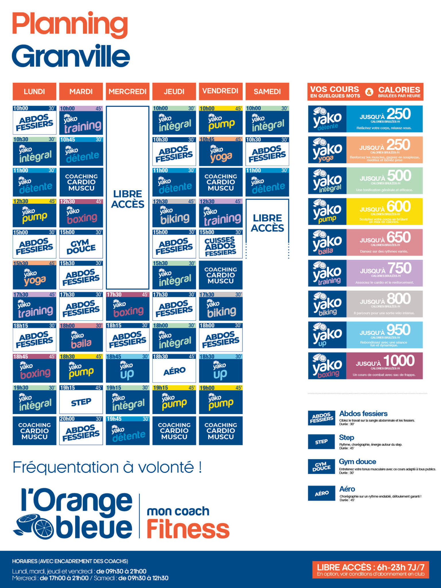 planning salle de sport l'Orange bleue granville