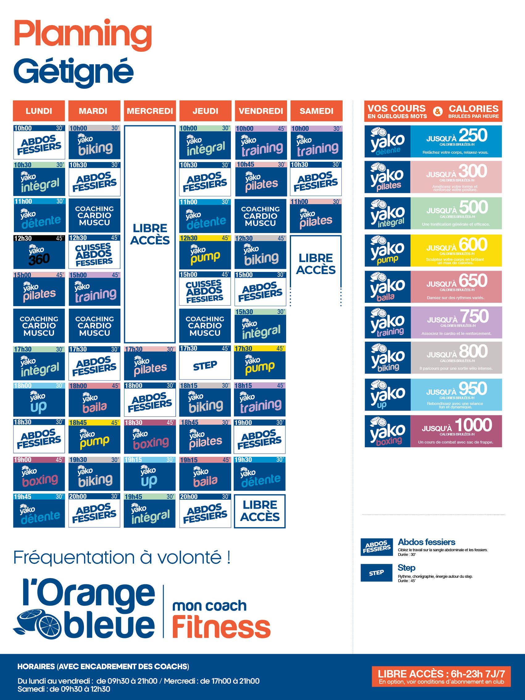 planning salle de sport l'Orange bleue Gétigné