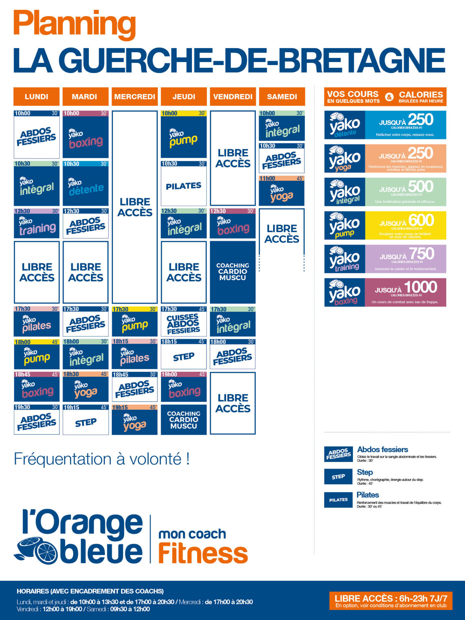 planning salle de sport l'Orange bleue La Guerche de Bretagne