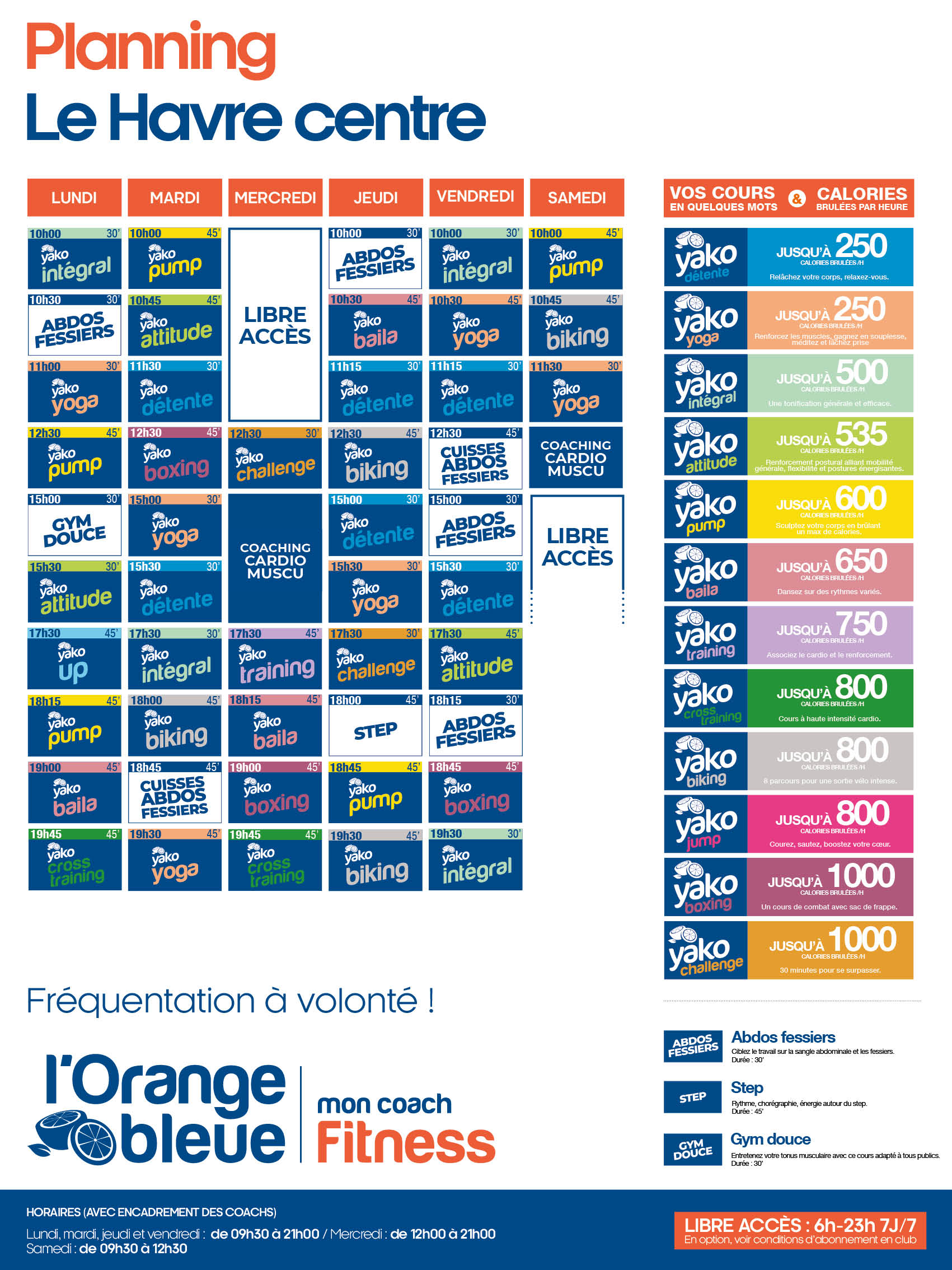 planning salle de sport l'Orange bleue Le Havre centre