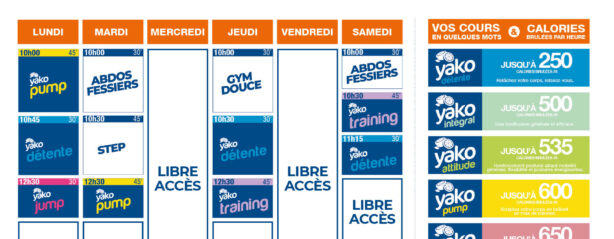 planning salle de sport l'Orange bleue Le Mans Ouest