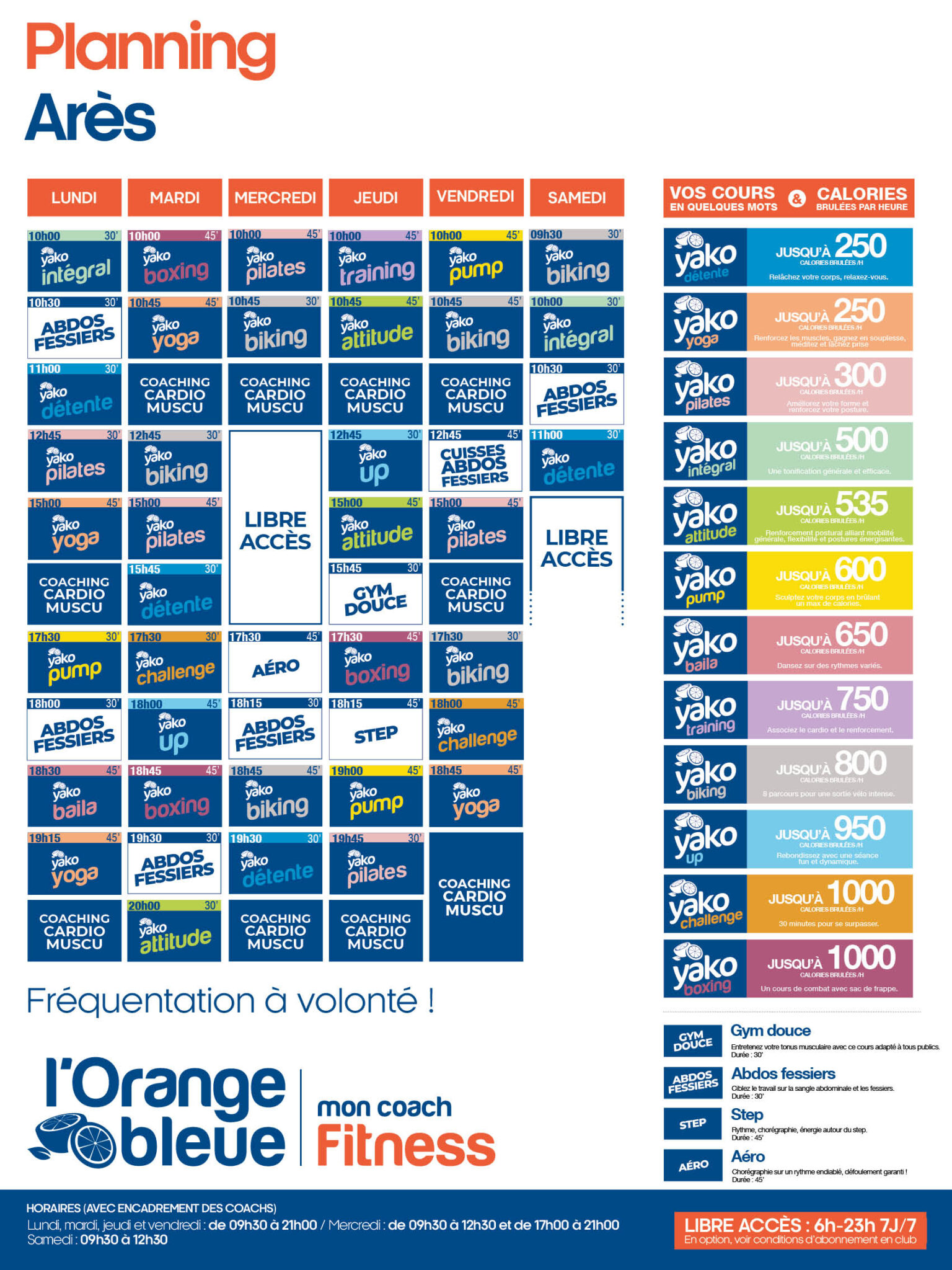 planning salle de sport l'Orange bleue Arès