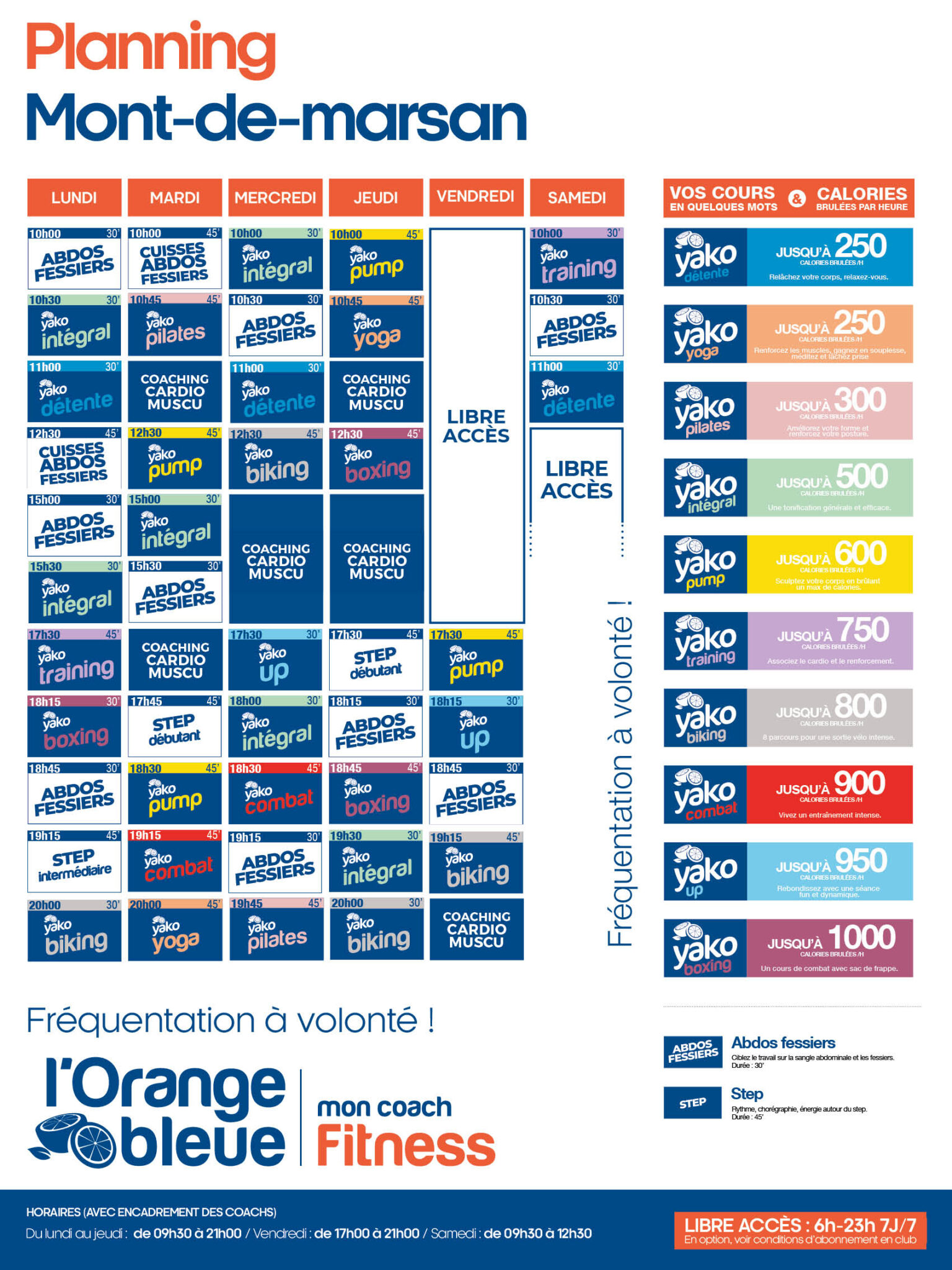 planning salle de sport l'Orange bleue Mont de Marsan