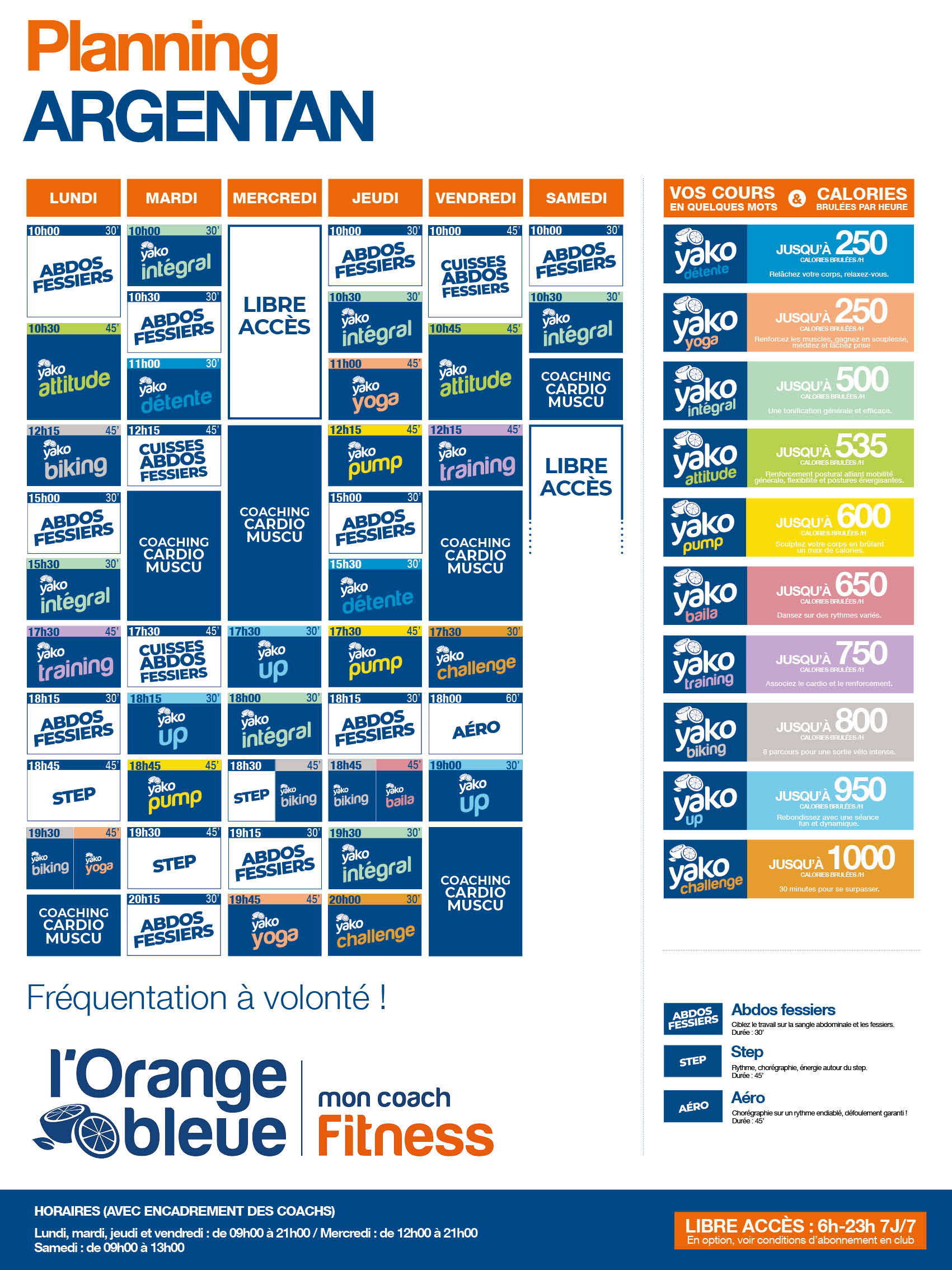 planning salle de sport l'Orange bleue Argentan