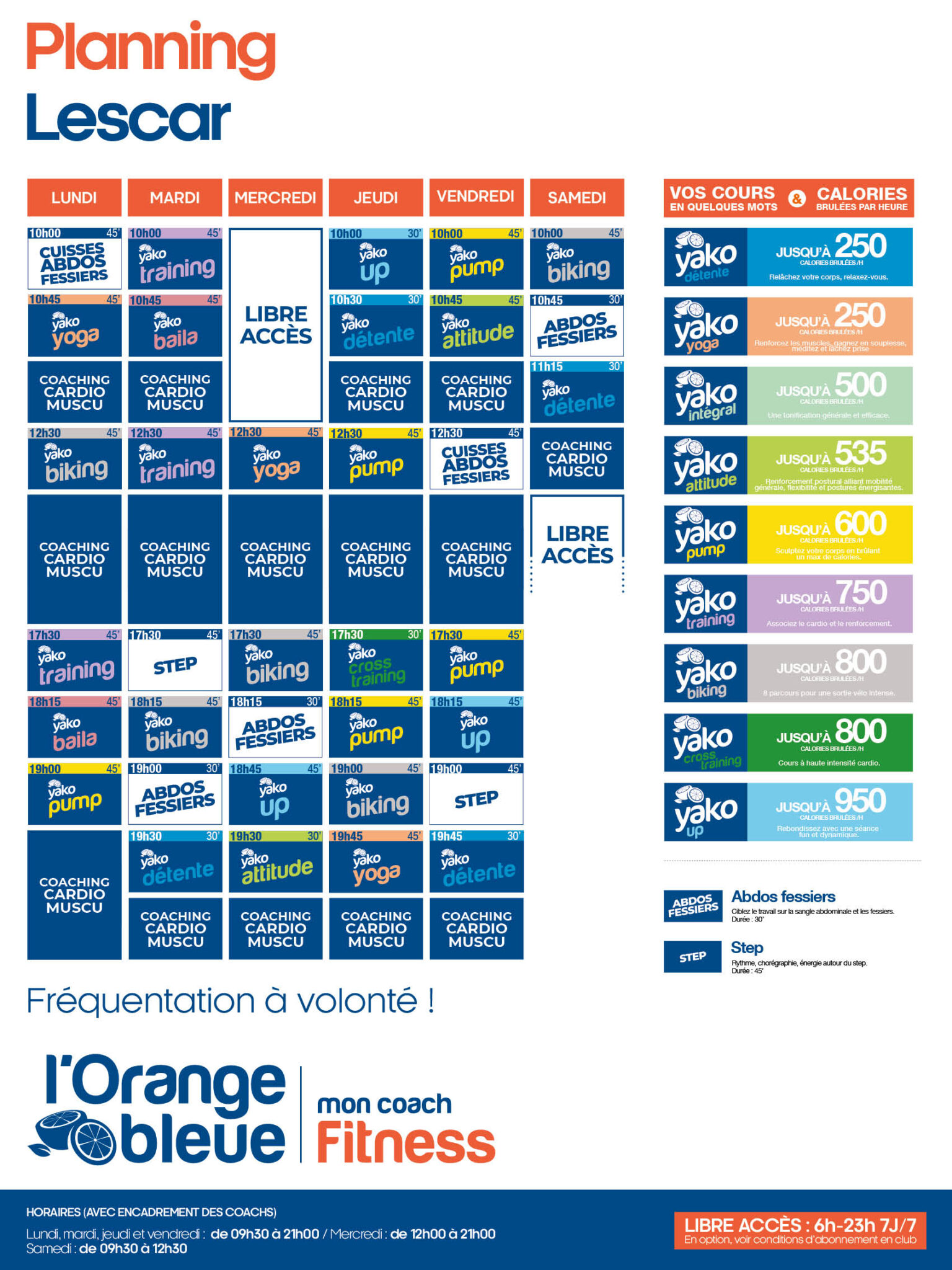 planning salle de sport l'Orange bleue Lescar