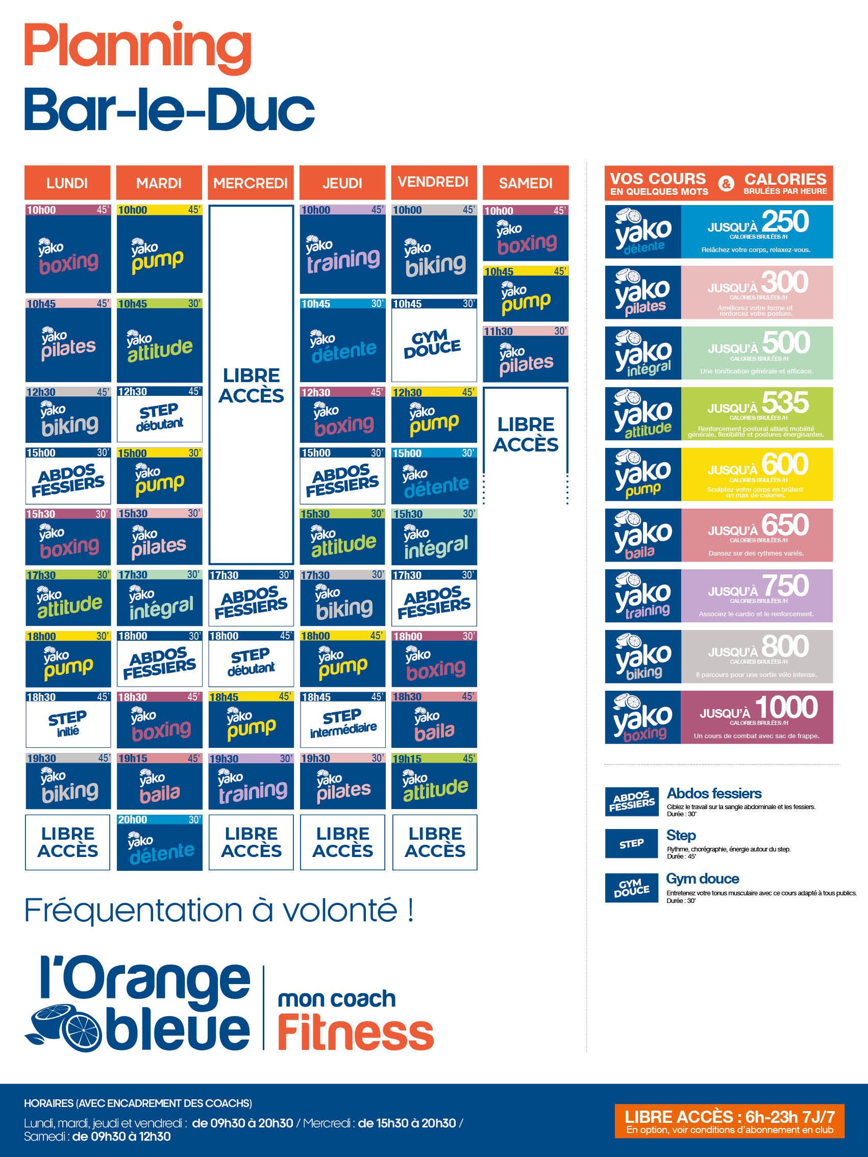 planning salle de sport l'Orange bleue Bar le duc