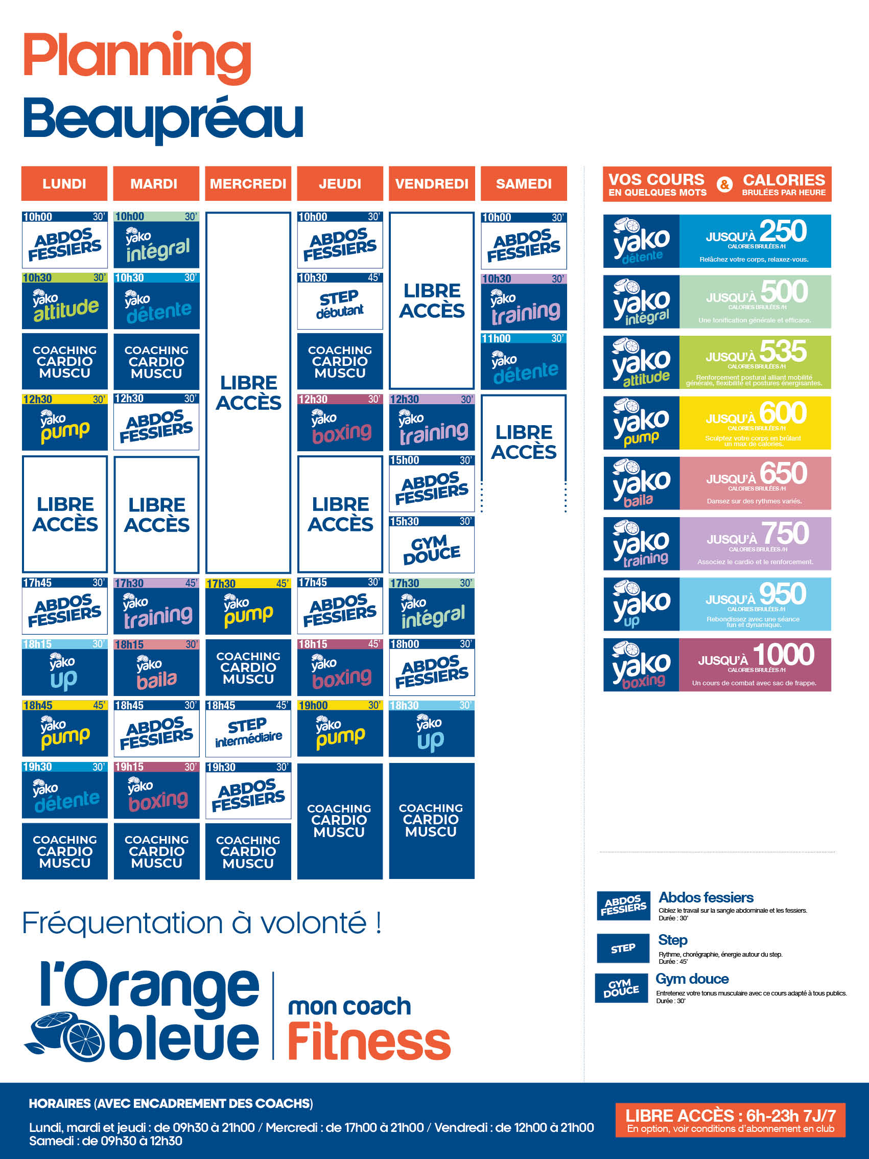 planning salle de sport l'Orange bleue Beaupréau