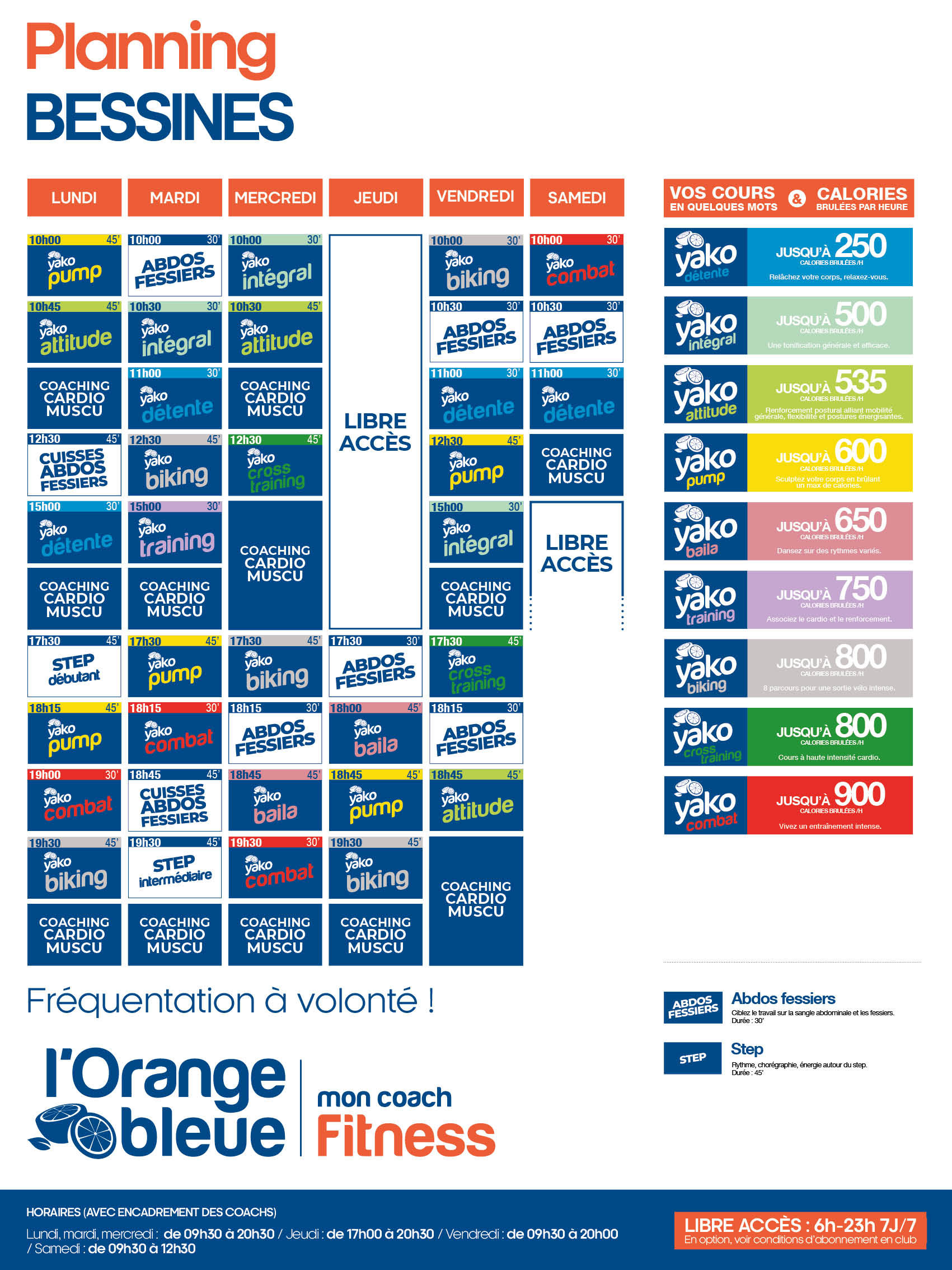 planning salle de sport l'Orange bleue Bessines