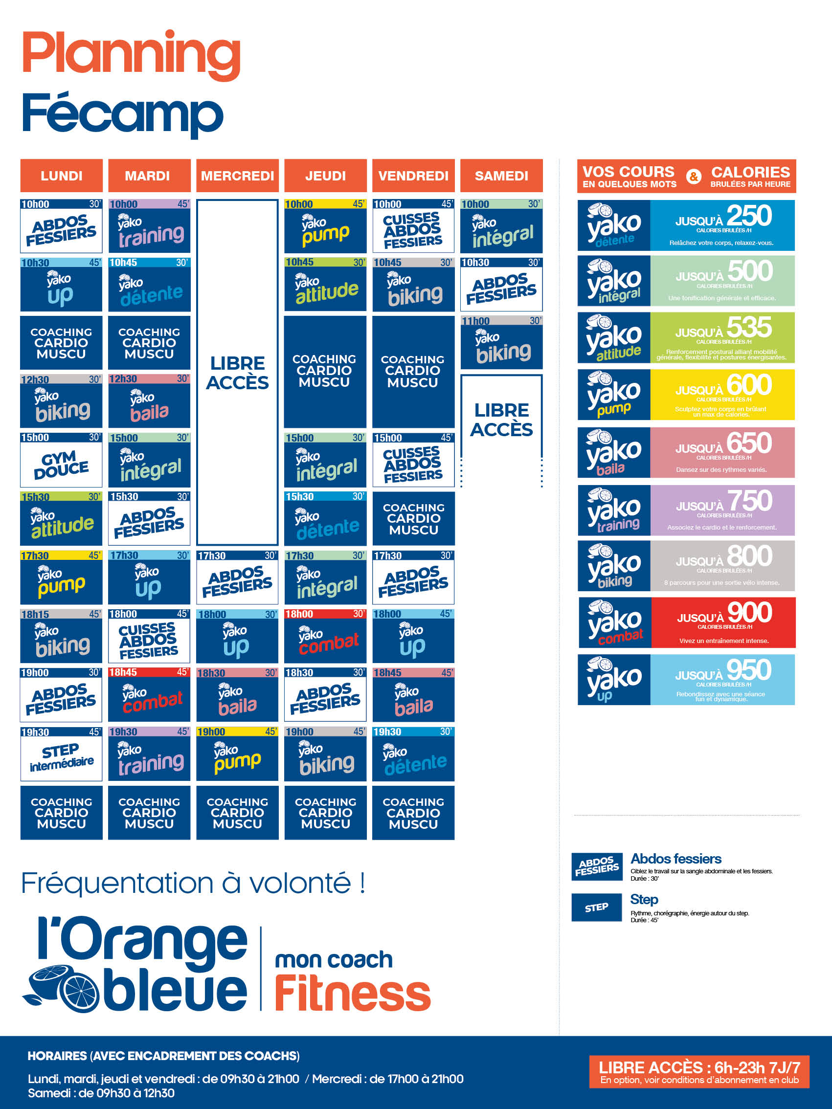 planning salle de sport l'Orange bleue Fécamp