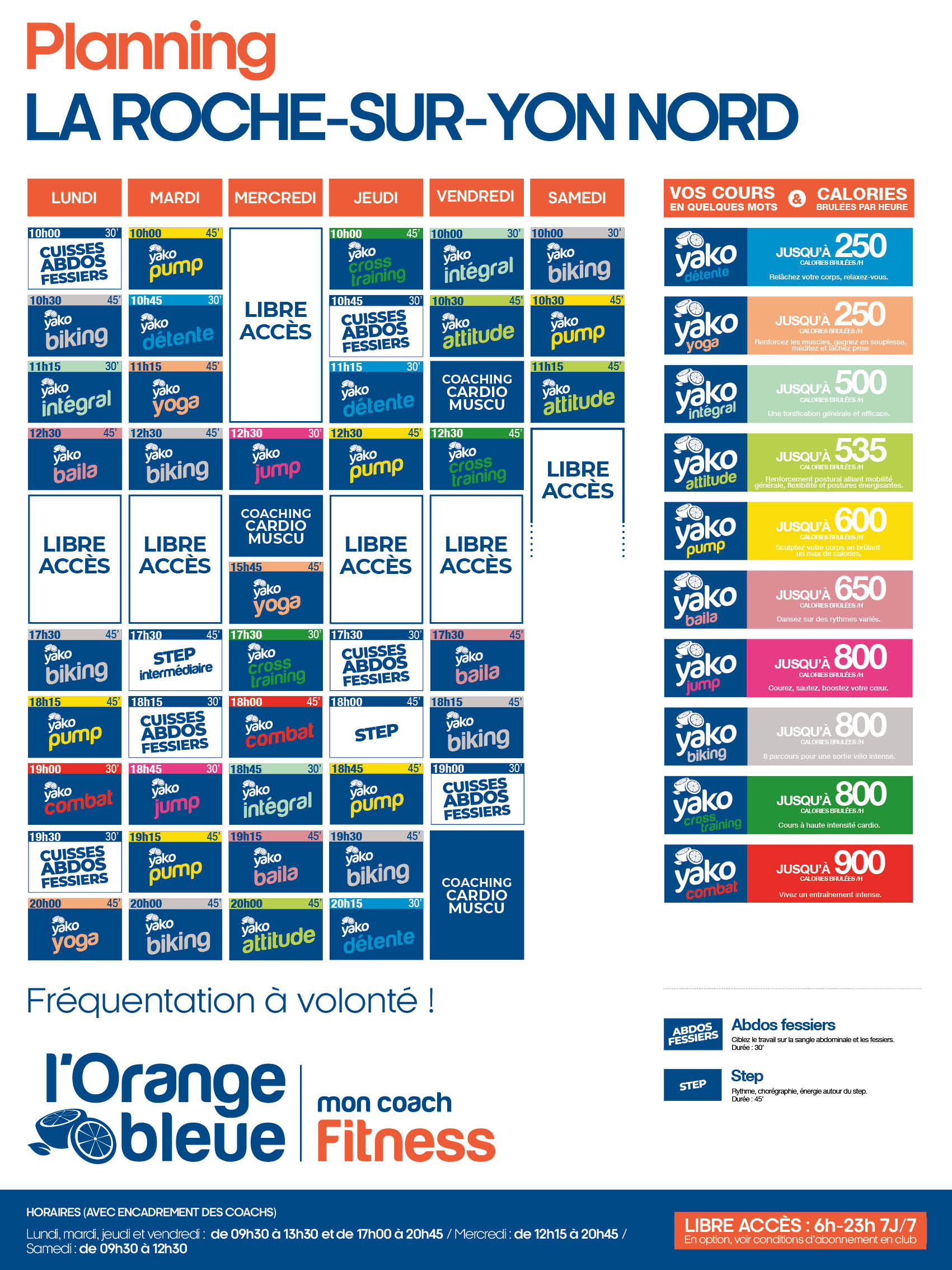 planning salle de sport l'Orange bleue La Roche sur Yon Nord