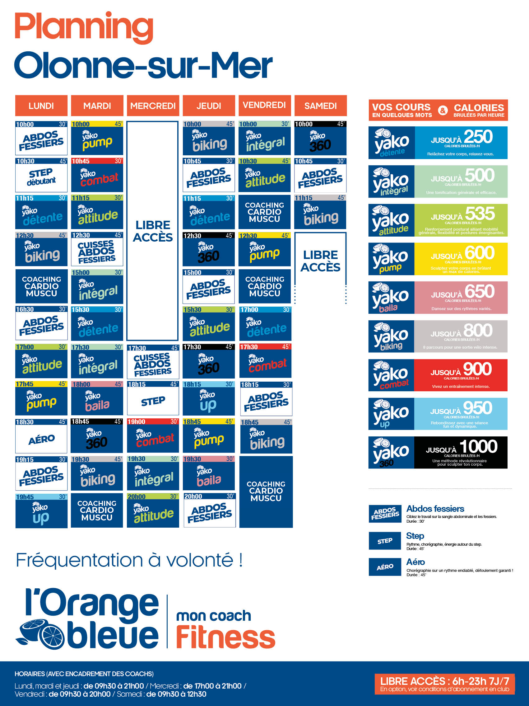 planning salle de sport l'Orange bleue Olonne sur mer