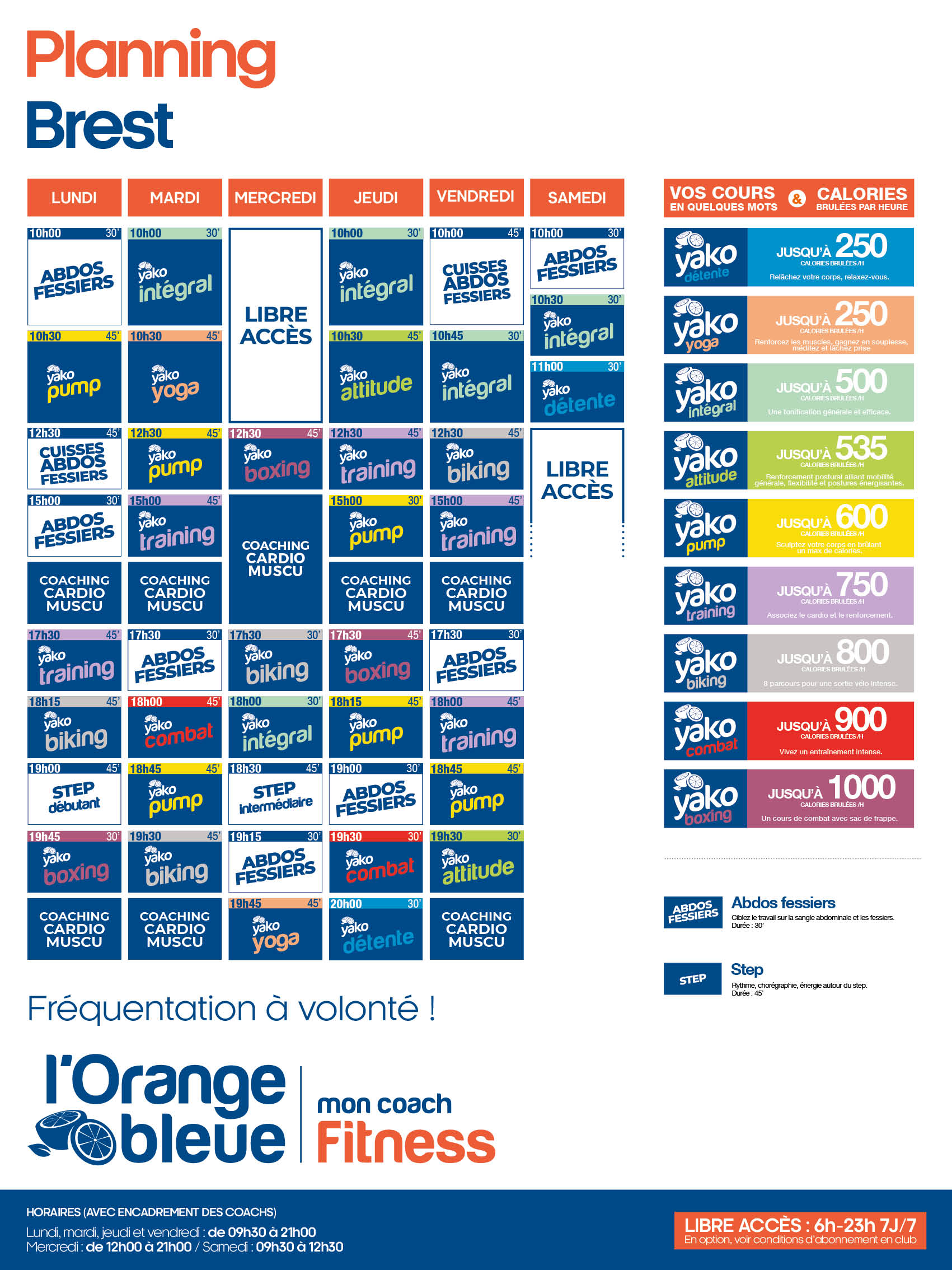 planning salle de sport l'Orange bleue Brest