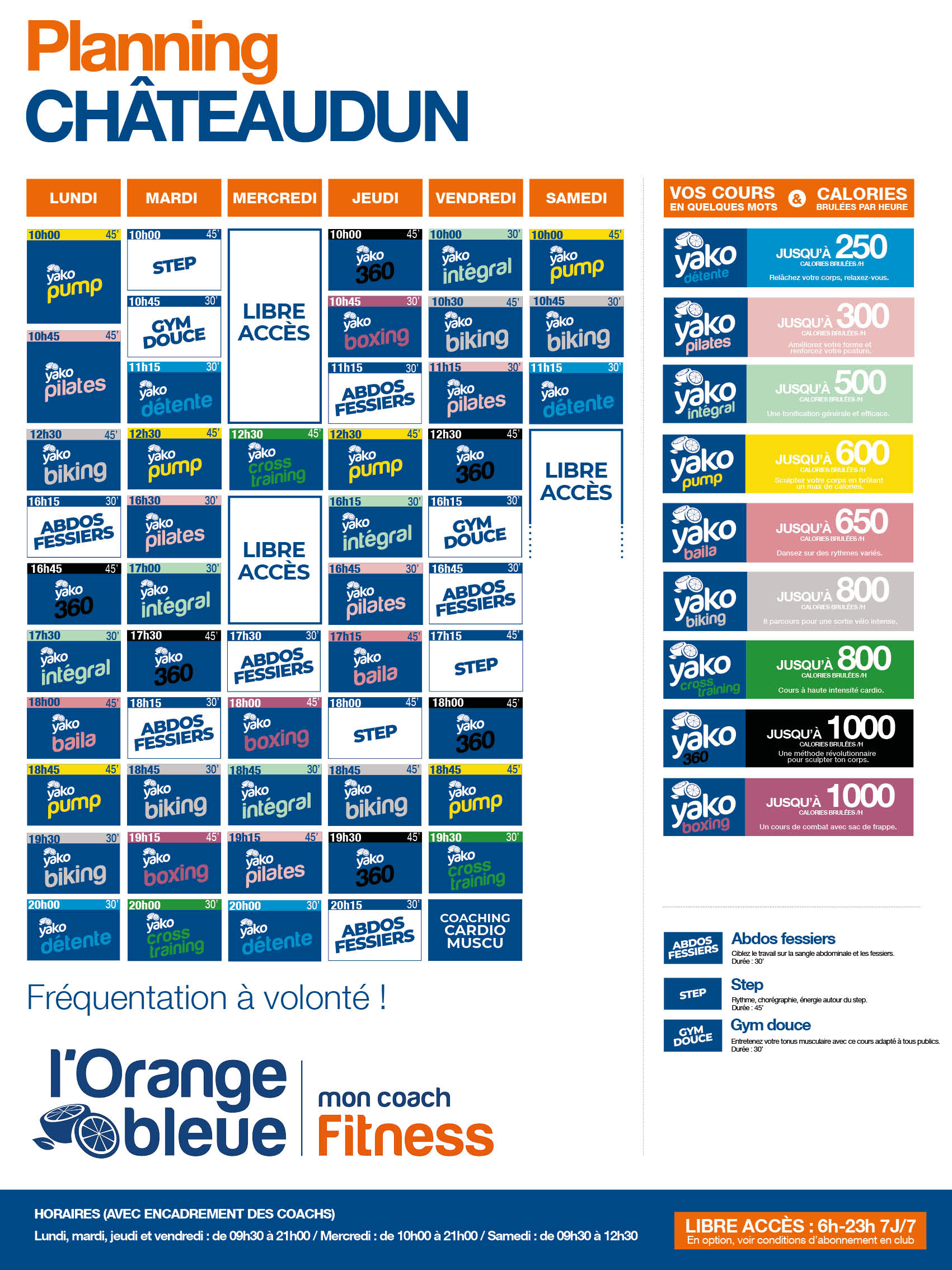 planning salle de sport l'Orange bleue Châteaudun