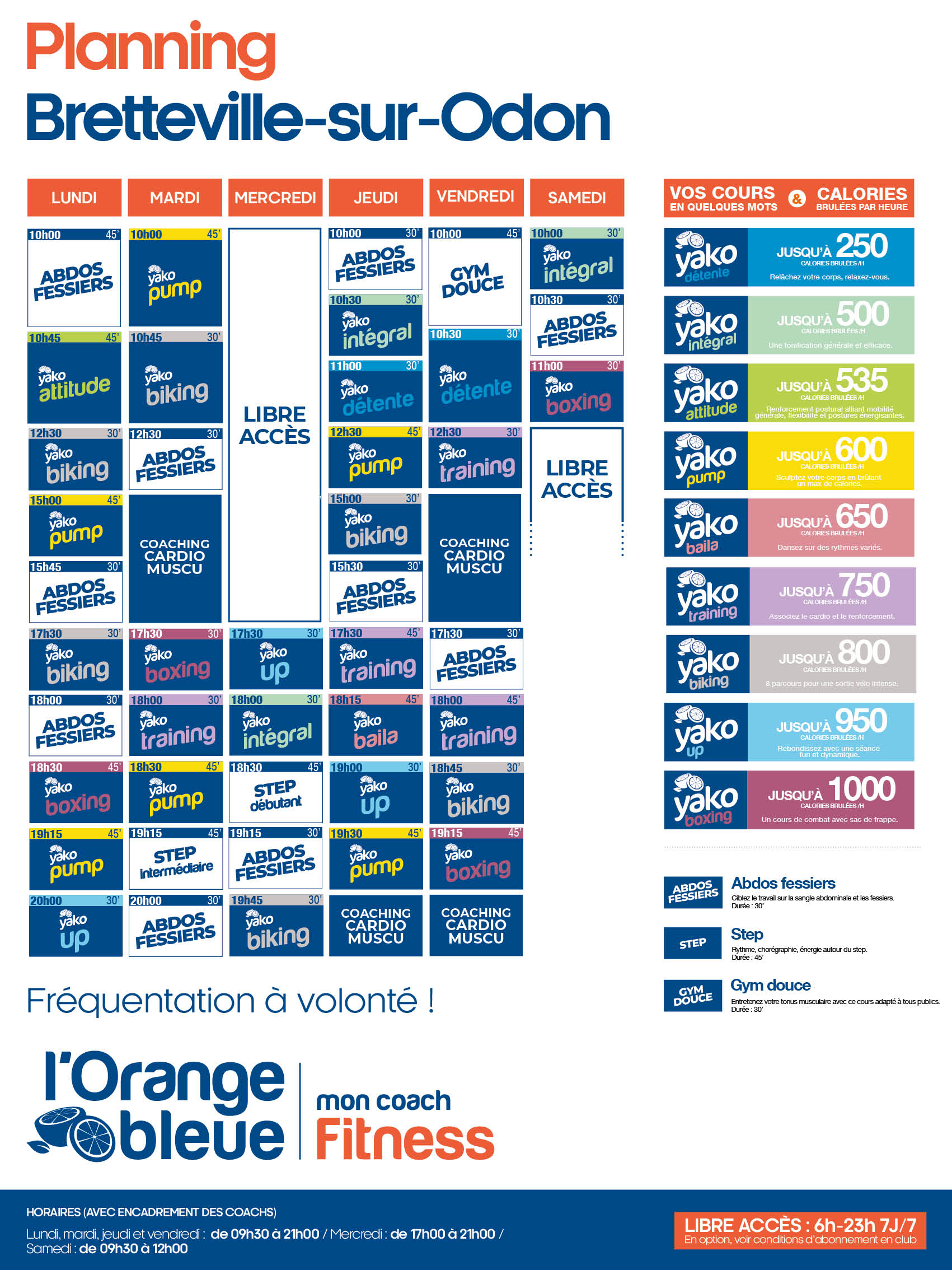 planning salle de sport l'Orange bleue Bretteville sur Odon