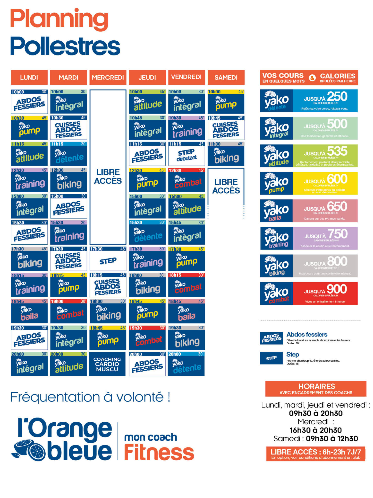 planning salle de sport l'orange bleue pollestres