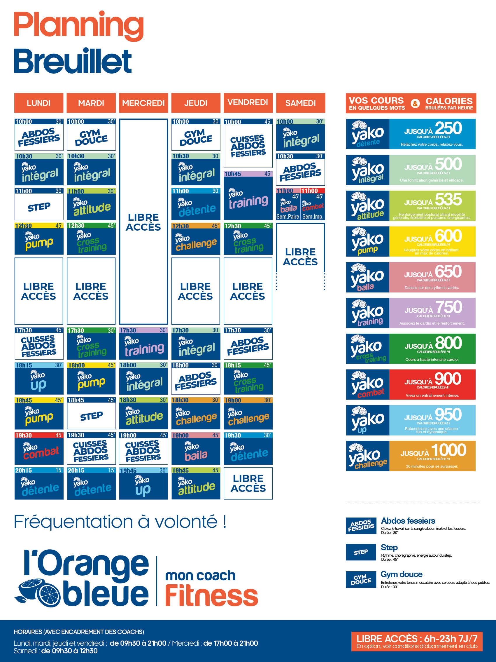 planning salle de sport l'Orange bleue Breuillet