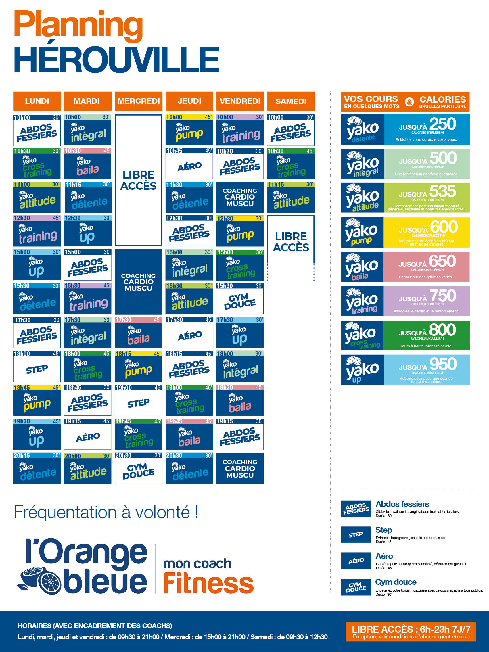 planning salle de sport l'Orange bleue Hérouville Saint Clair