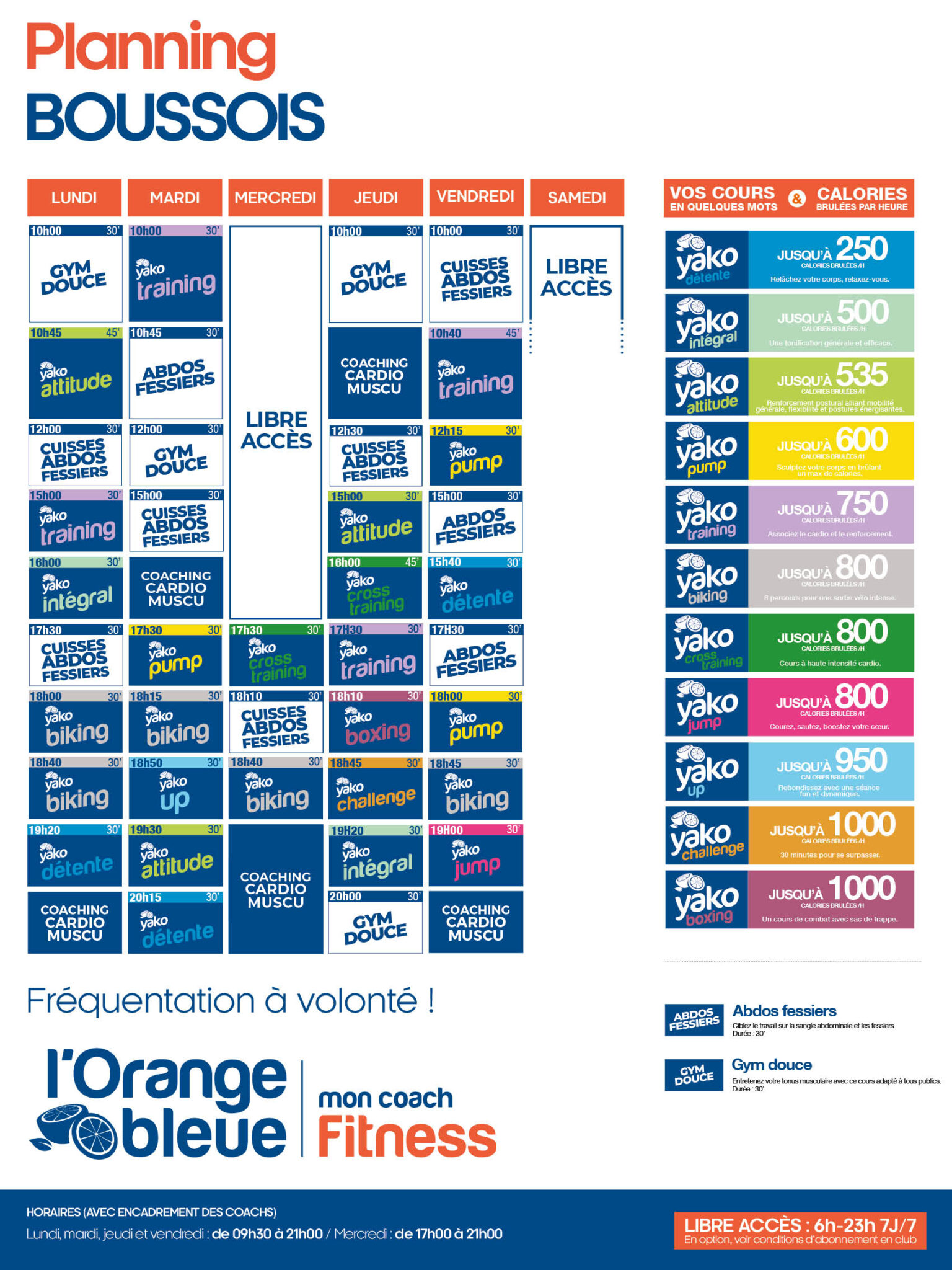 planning salle de sport l'Orange bleue Boussois