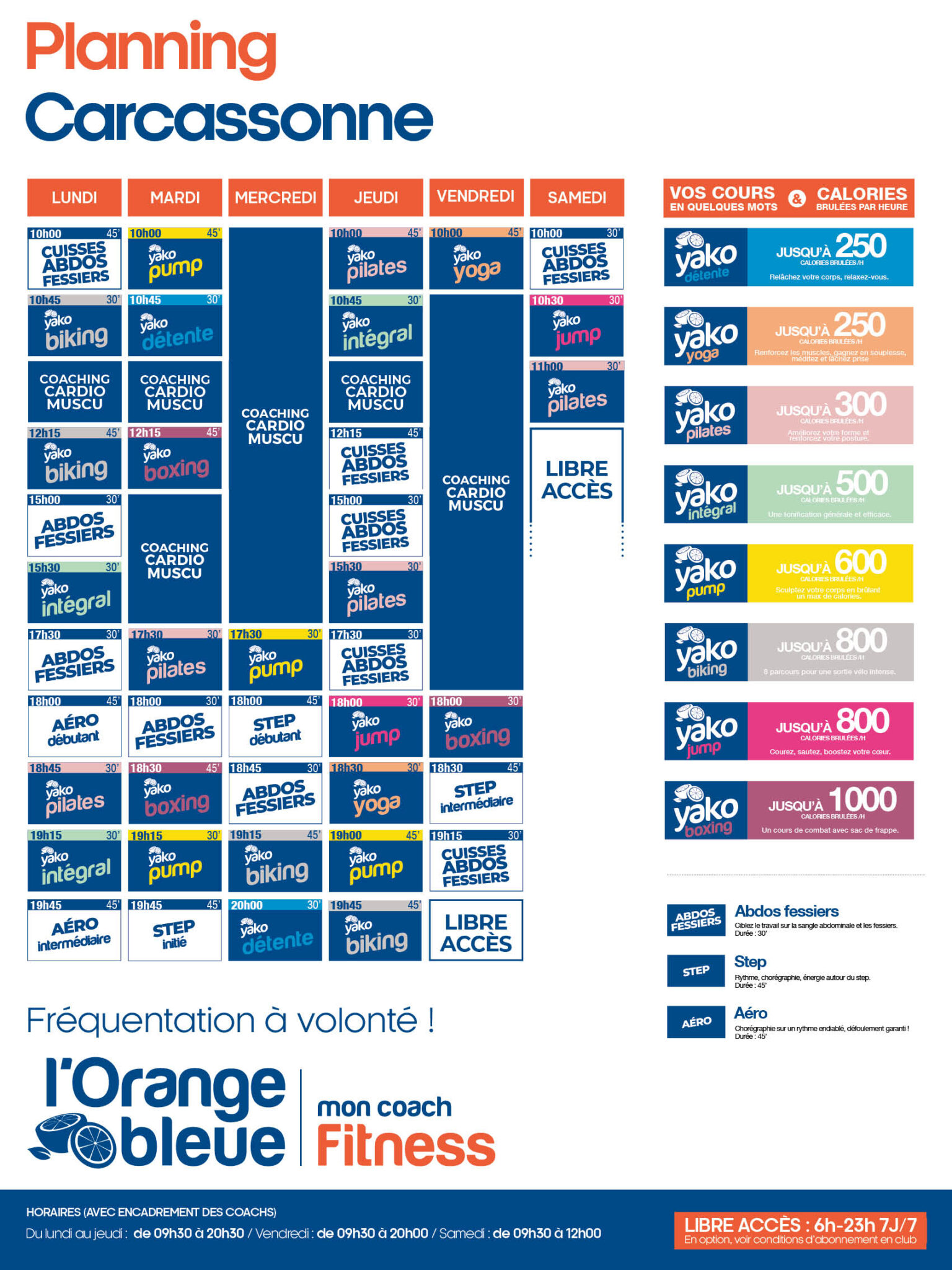 planning salle de sport l'Orange bleue Carcassonne