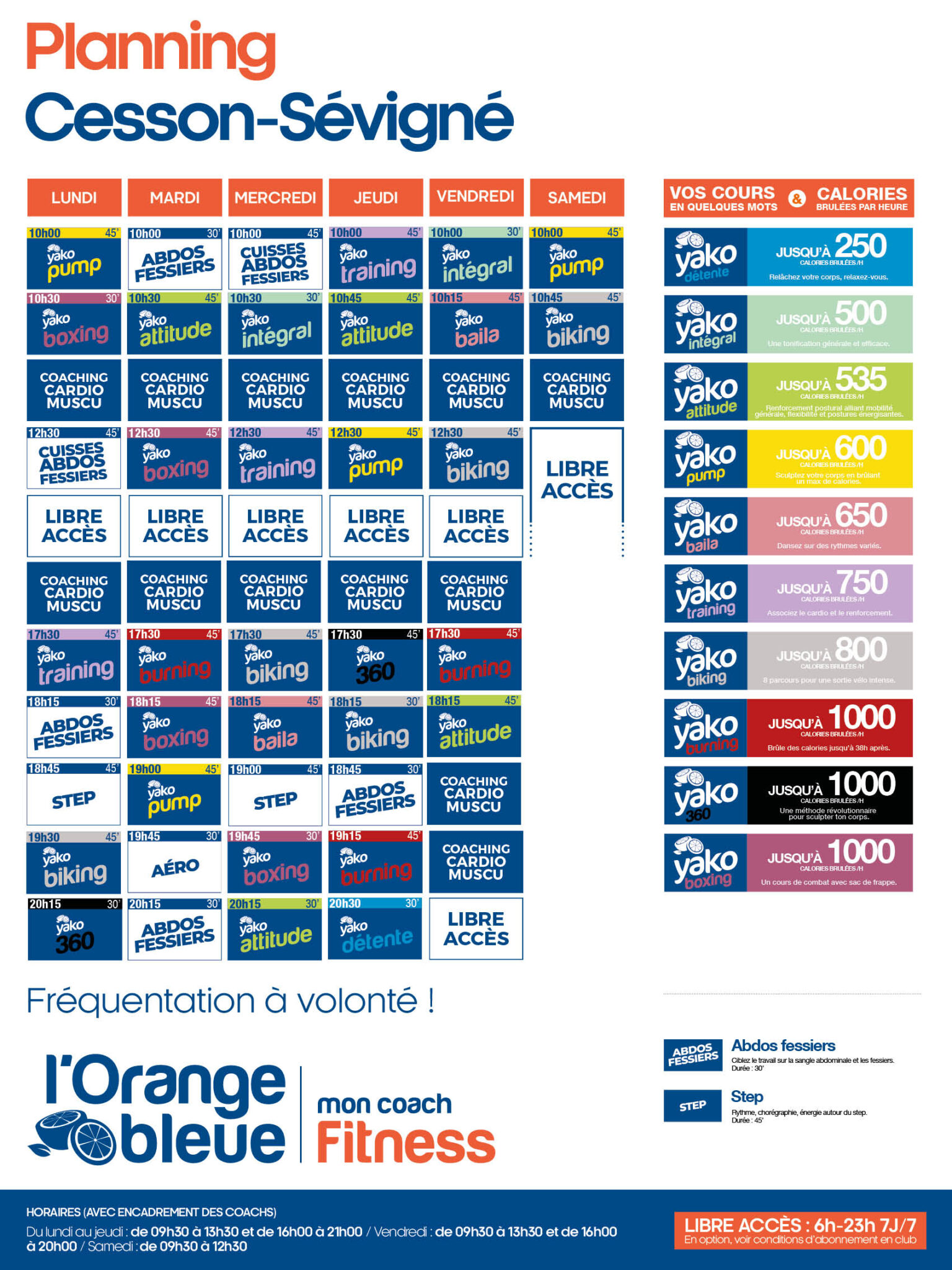 planning salle de sport l'Orange bleue Cesson-Sévigné