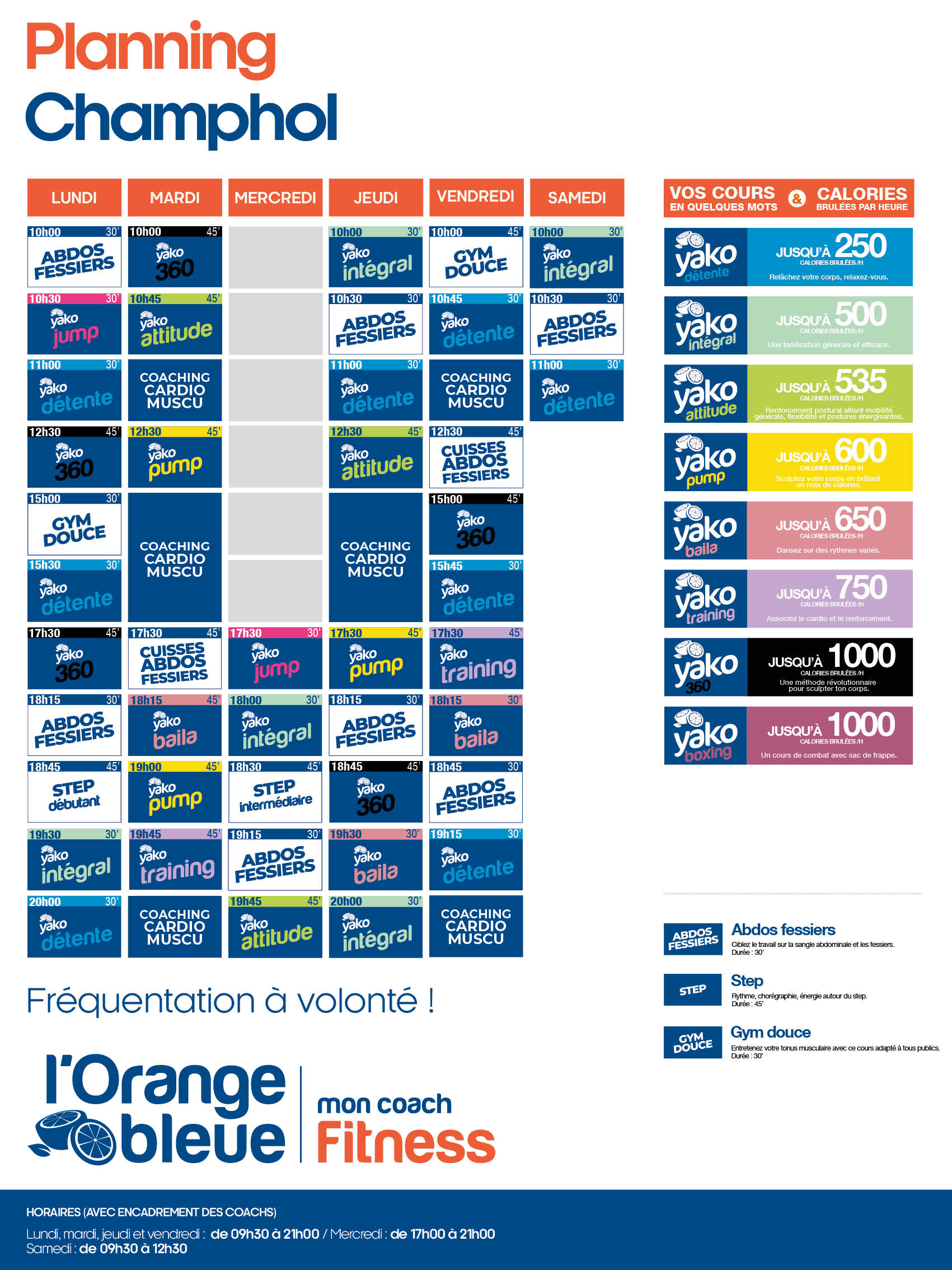 planning salle de sport l'Orange bleue Champhol