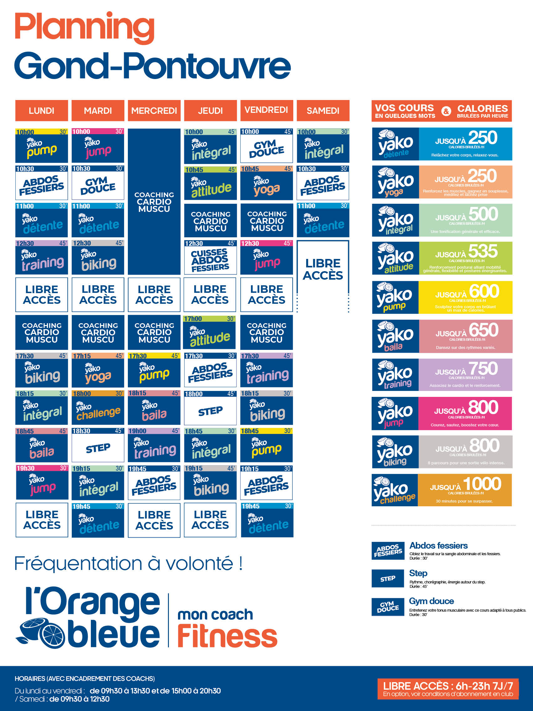 planning salle de sport l'Orange bleue Gond Pontouvre