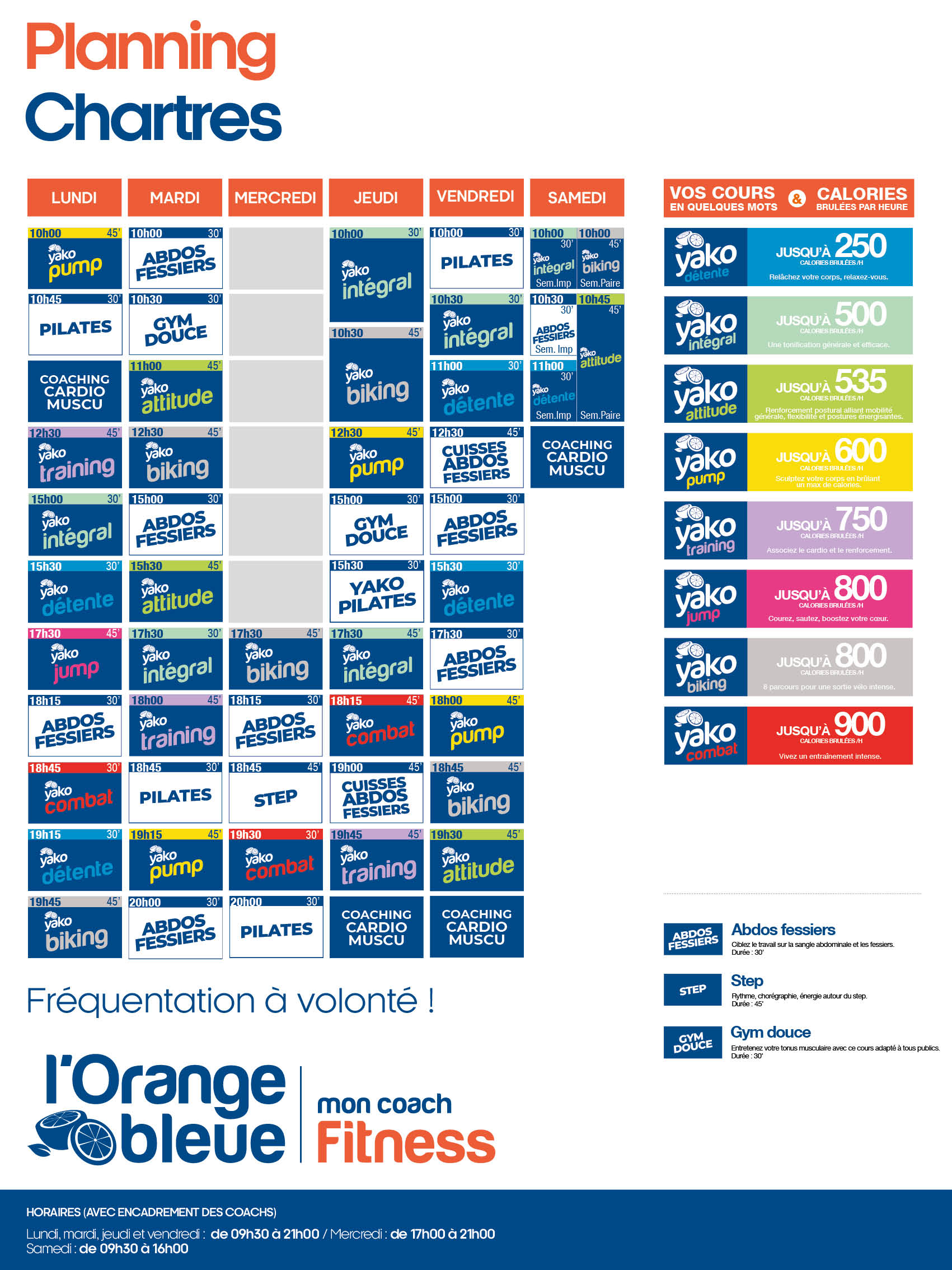 planning salle de sport l'Orange bleue Chartres