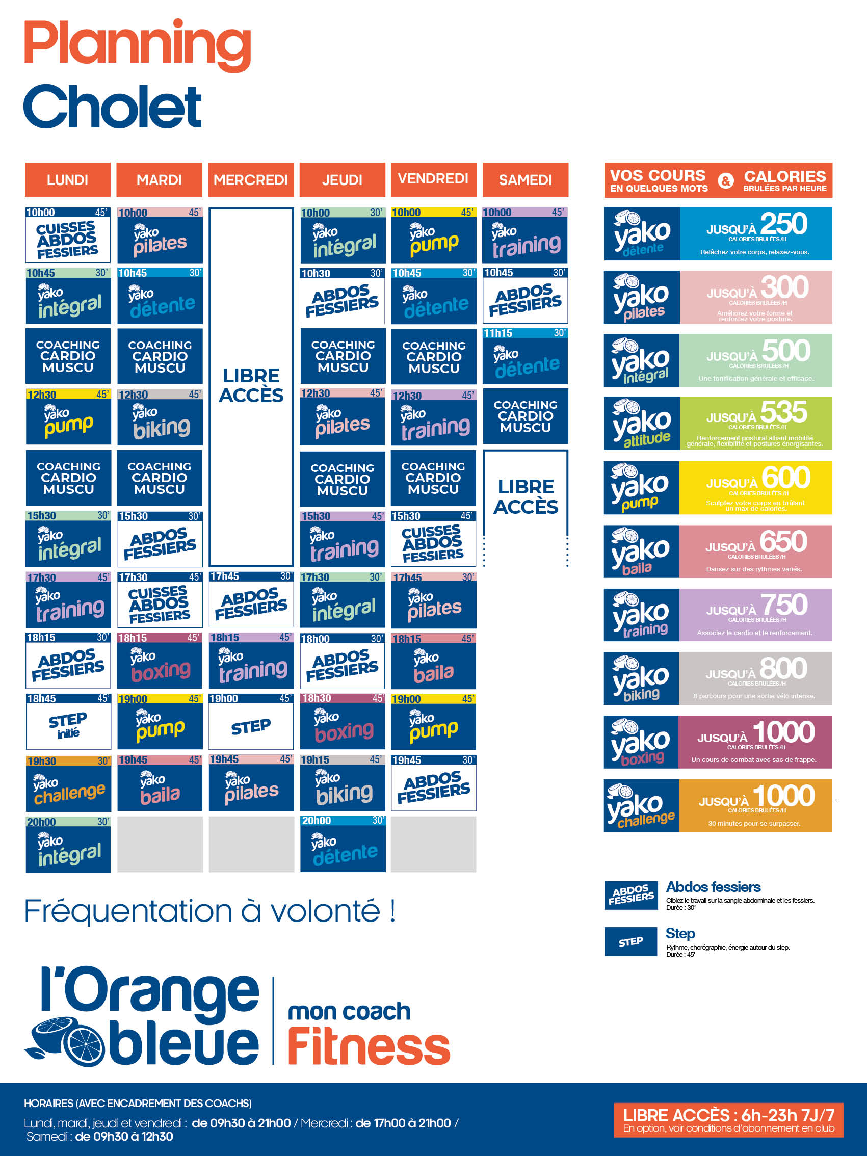 planning salle de sport l'Orange bleue Cholet