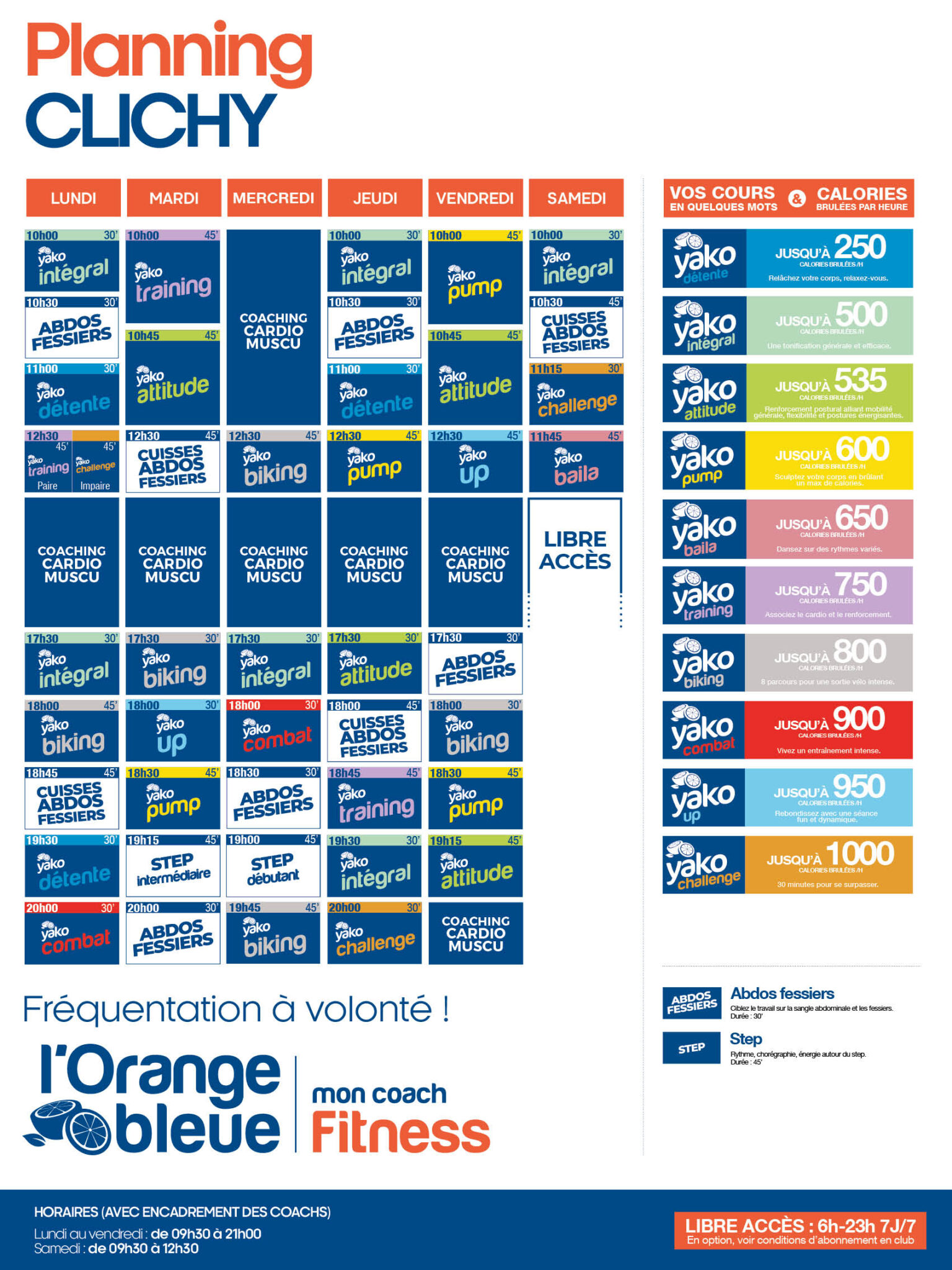 planning salle de sport l'orange bleue clichy